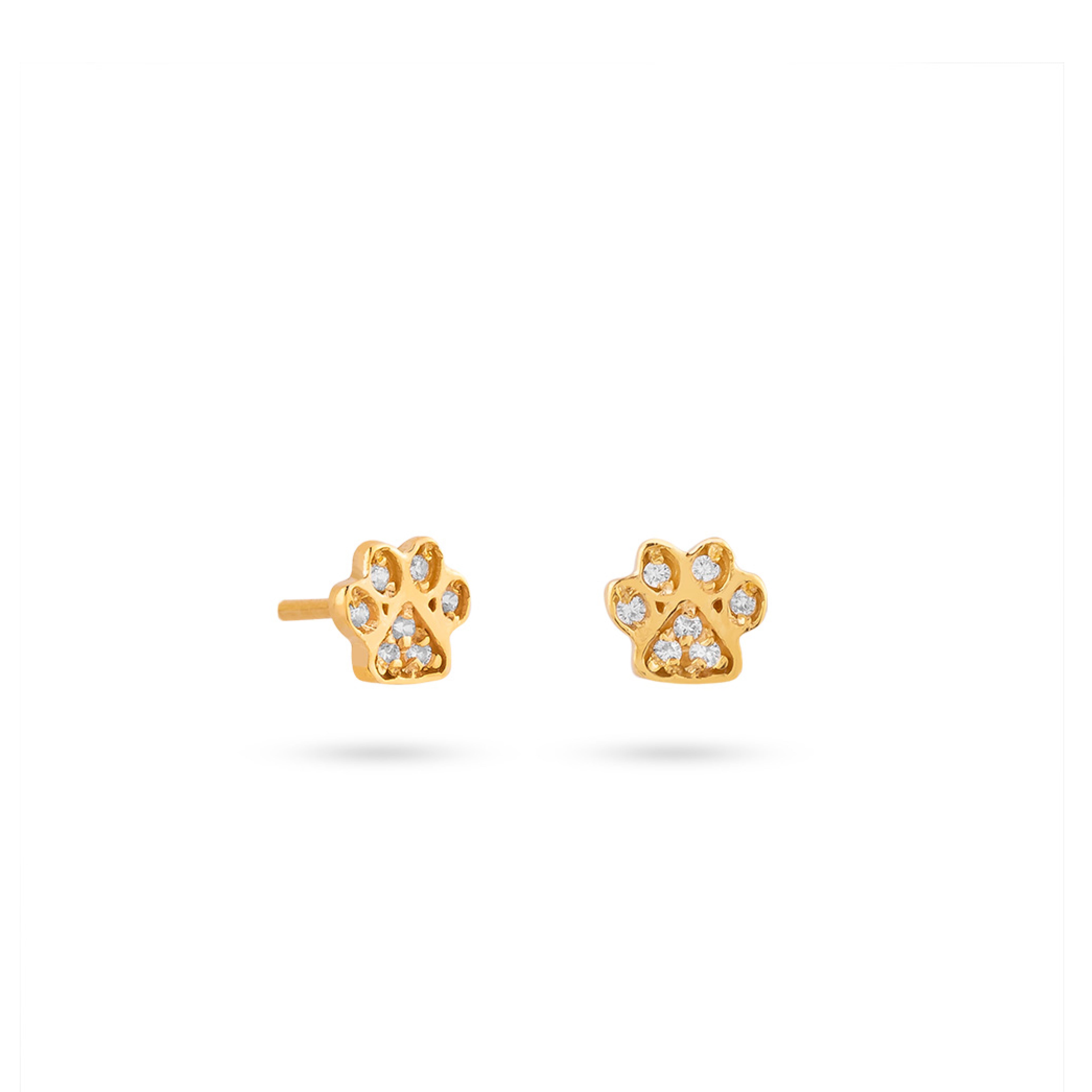 CZ Paw Stud Earrings