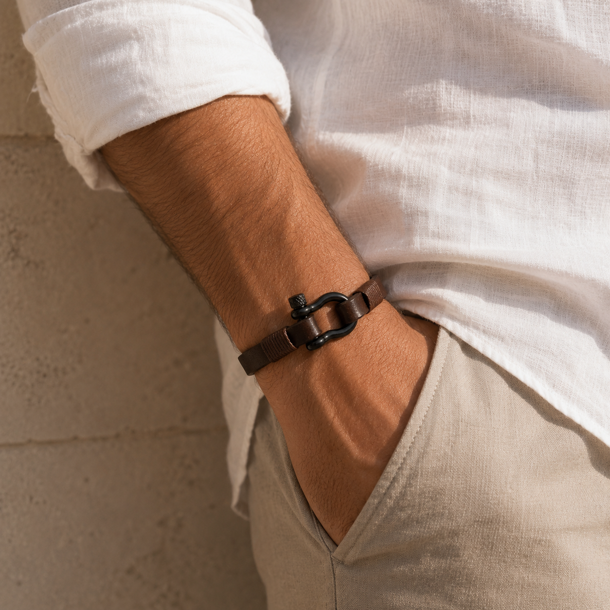 Brown Leather Flip-Lock Bracelet