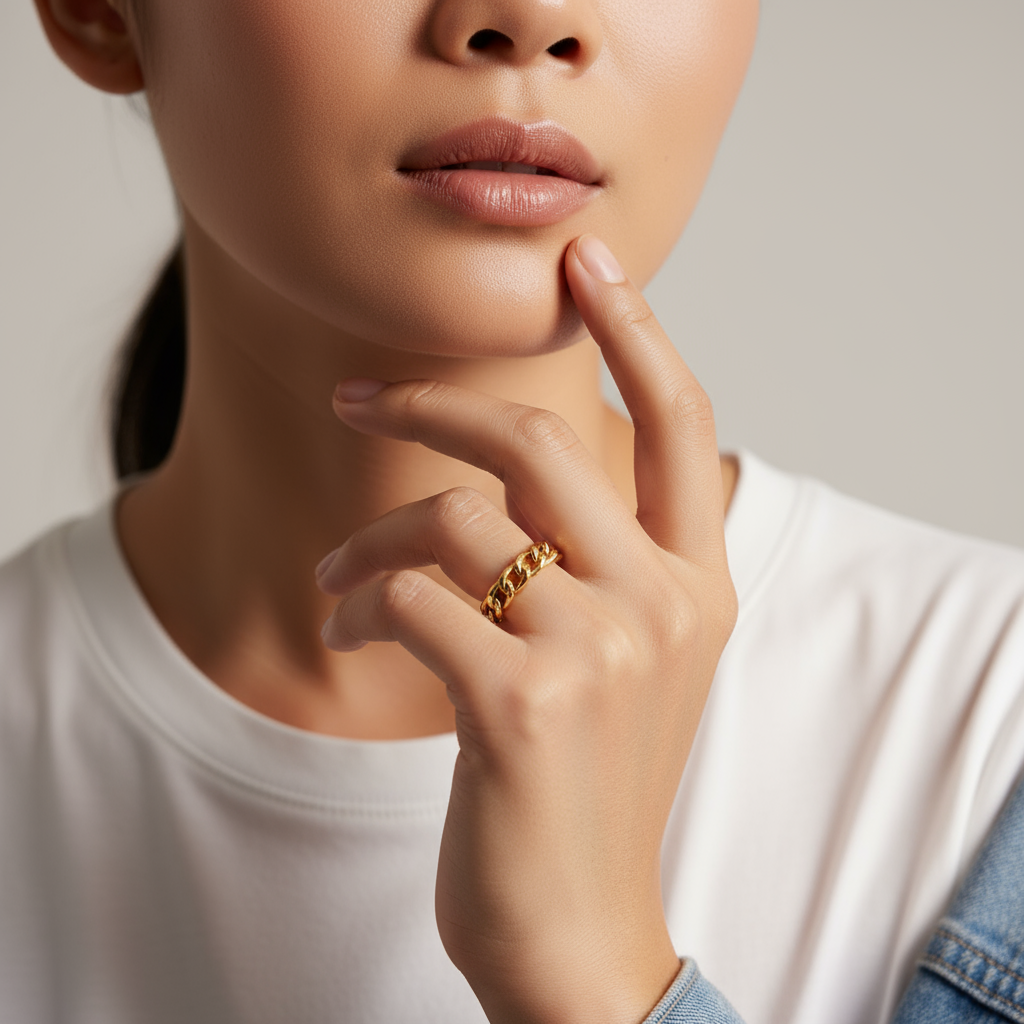 18k Gold Cuban Chain Ring