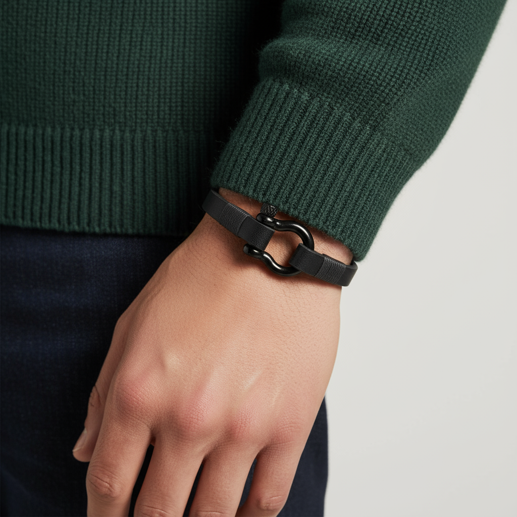 Black Flip - Lock Leather Bracelet - Bracelet - Kia Concept Store