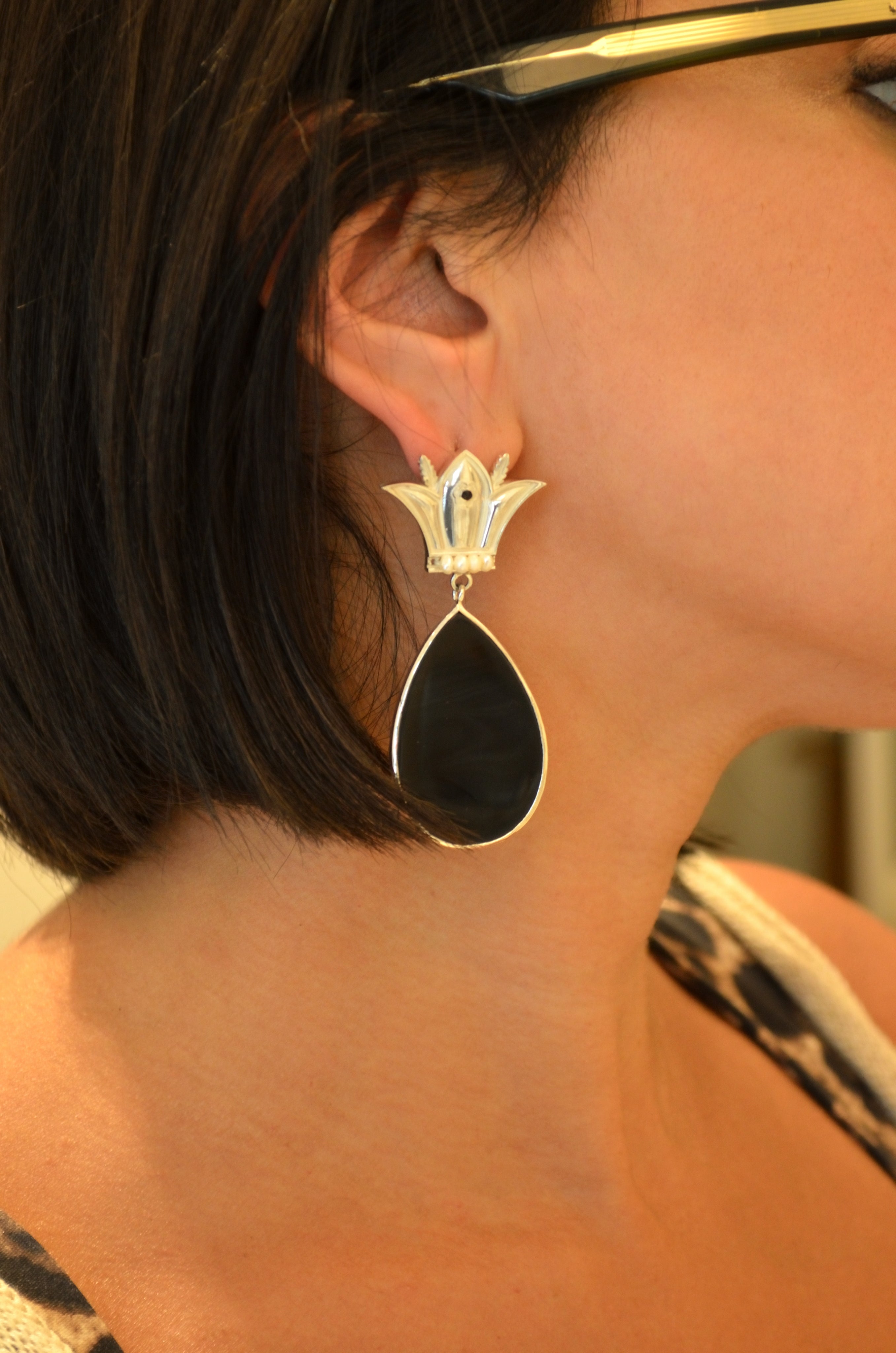 Onyx Crown Drop Earrings