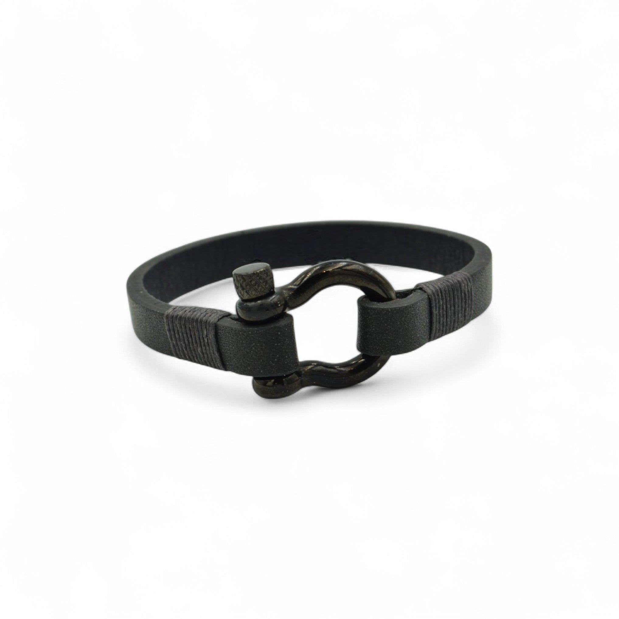 Black Flip - Lock Leather Bracelet - Bracelet - Kia Concept Store