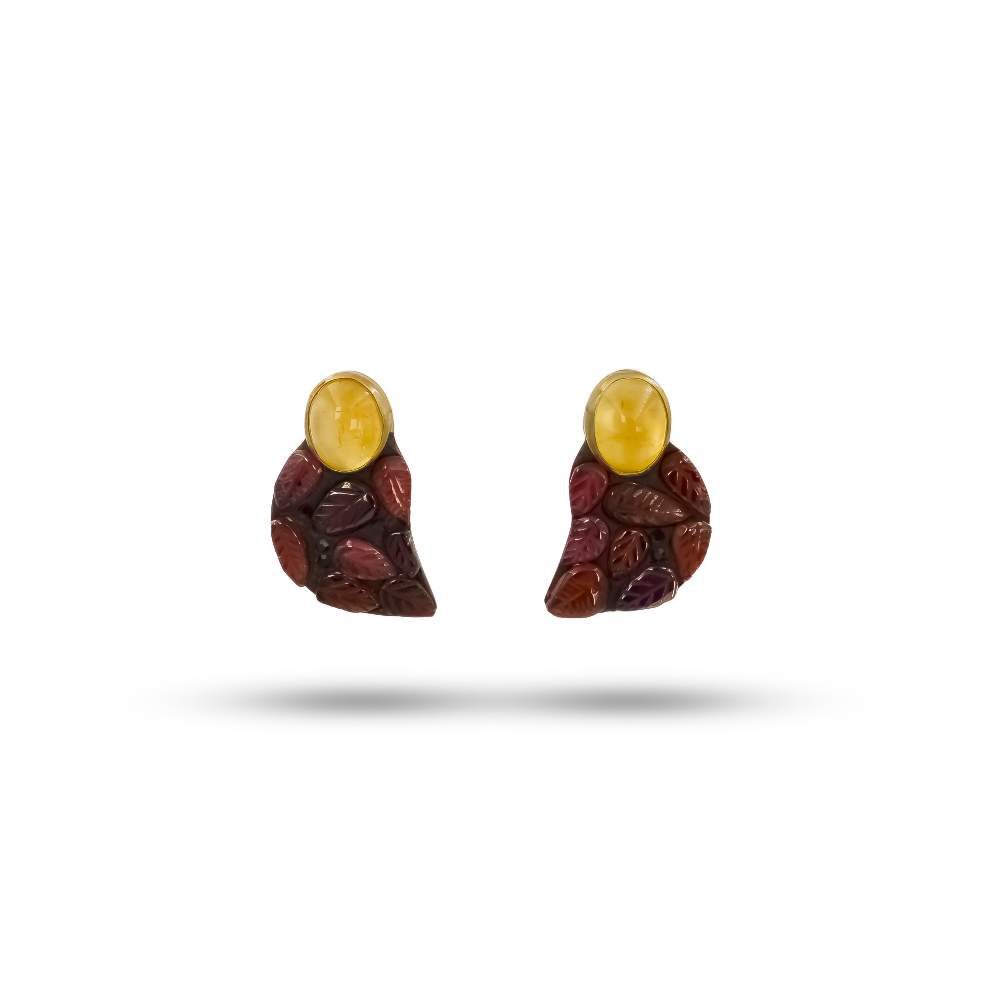 Amber Garnet Leaf Earrings