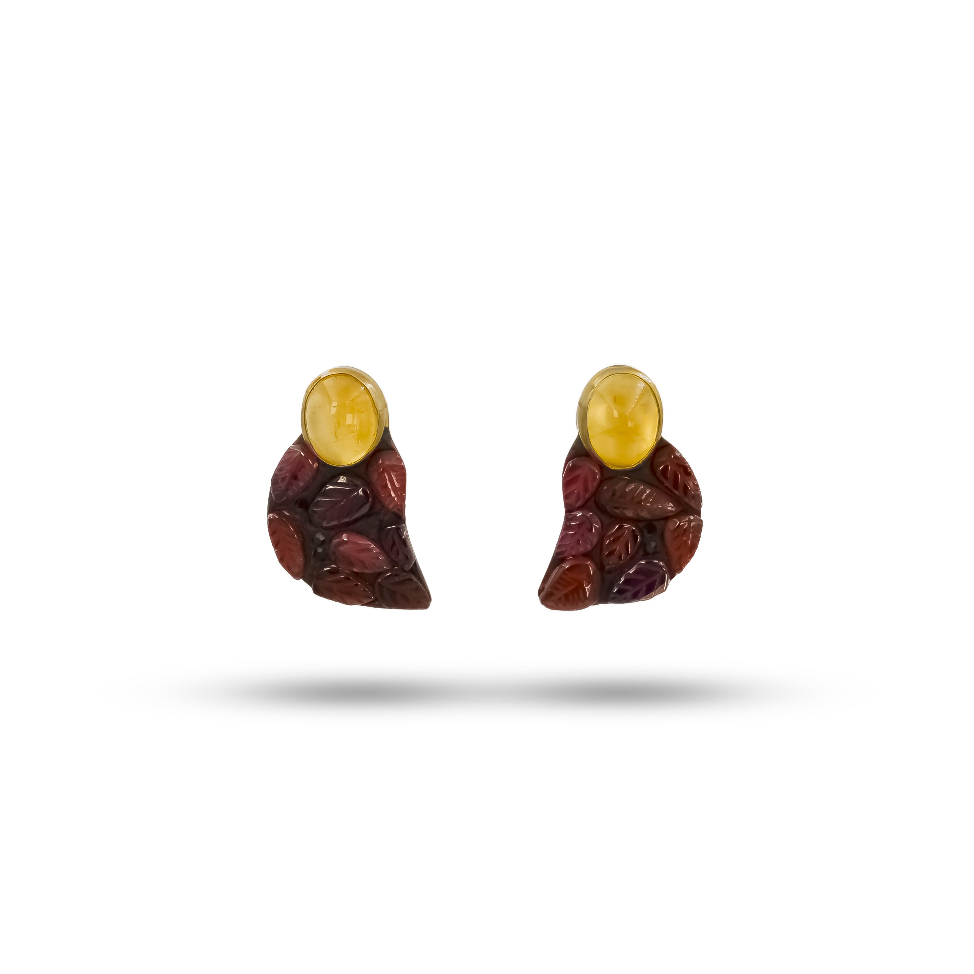 Amber Garnet Leaf Earrings - Earrings - Kia Concept Store