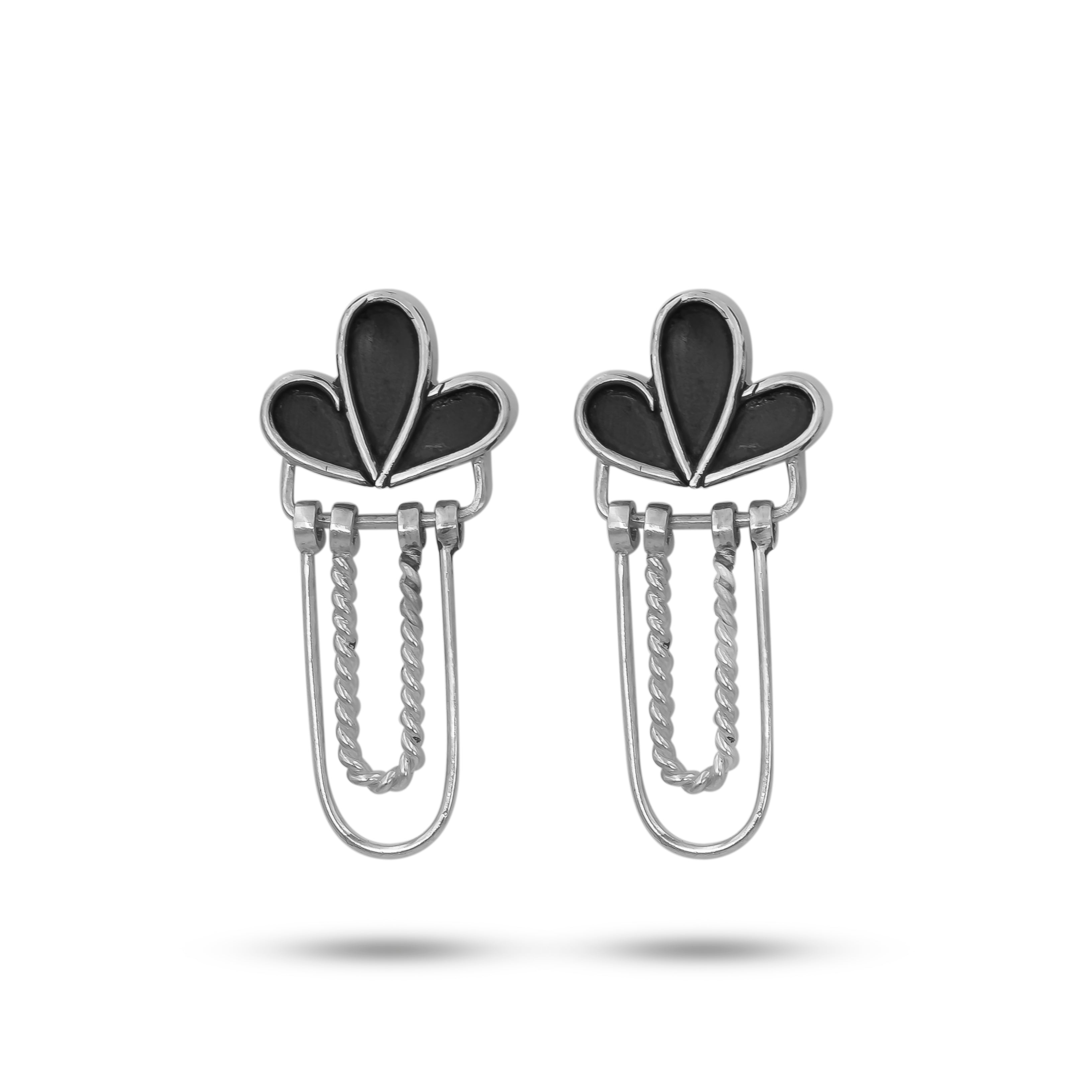 Black Flower Silver Earrings