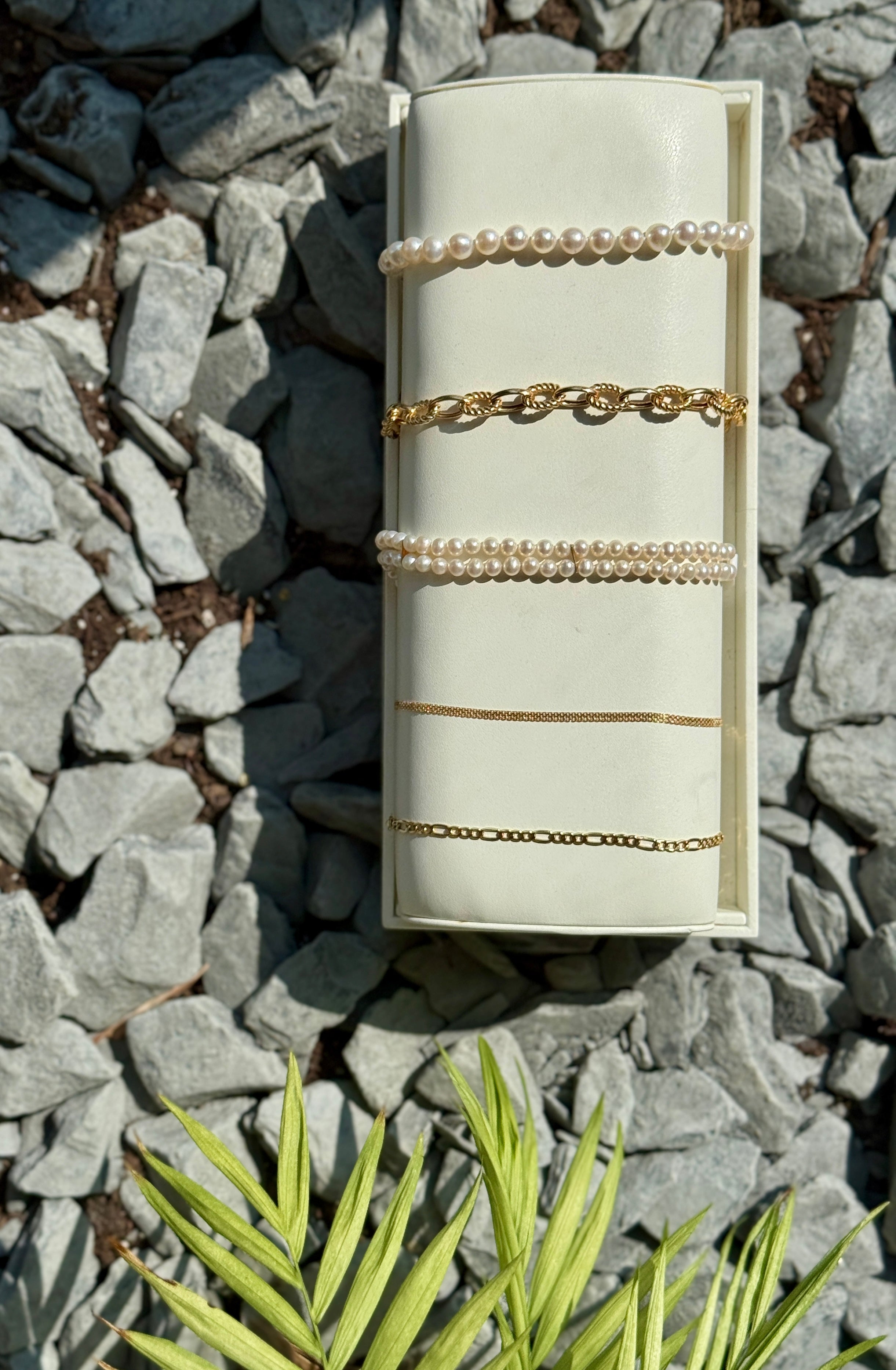 14k Yellow Gold & Double Strand Pearl Bracelet