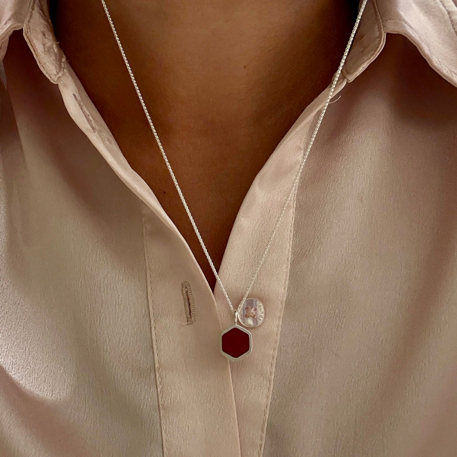 Resin Silver Hexagon Necklace