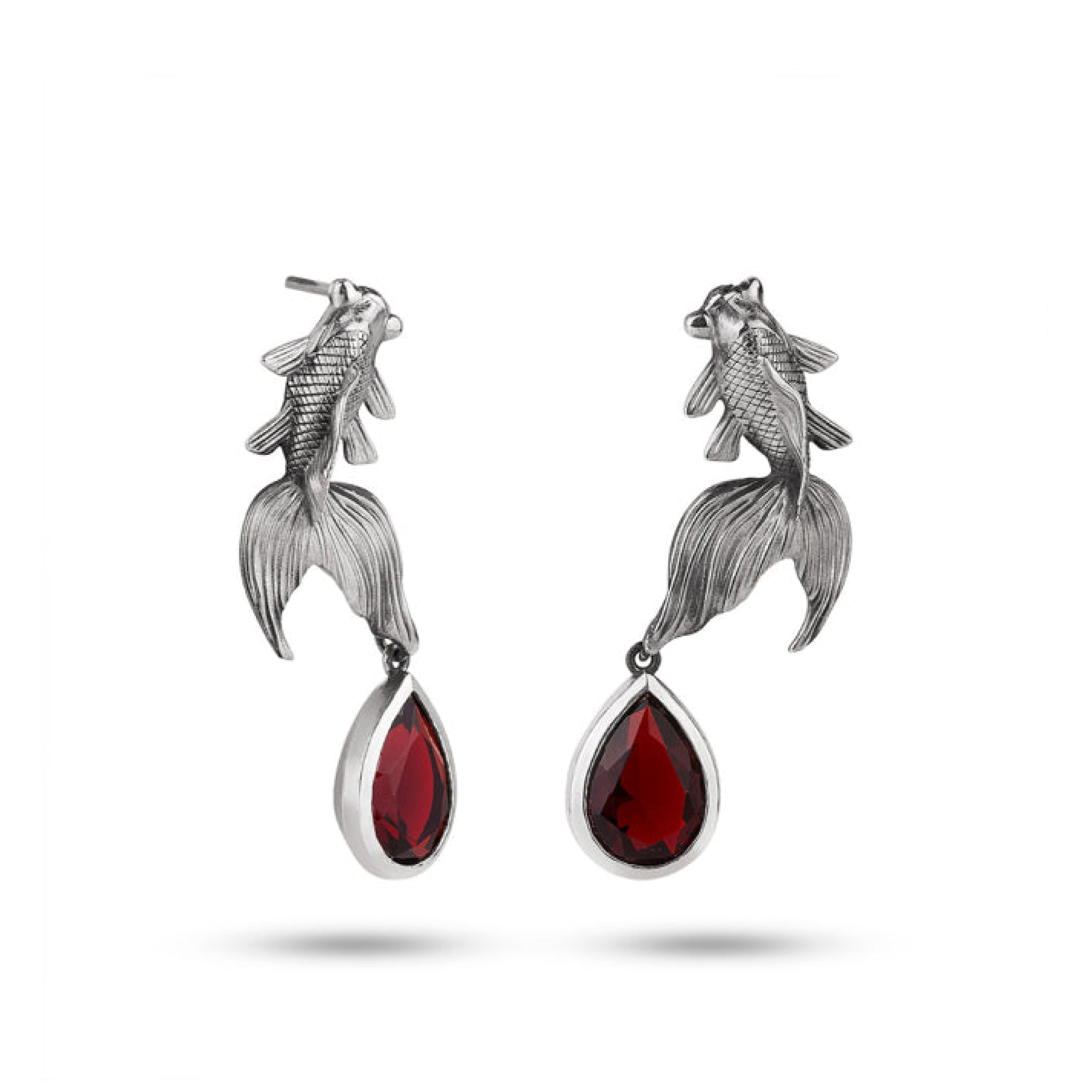 Fish & Garnet Earrings