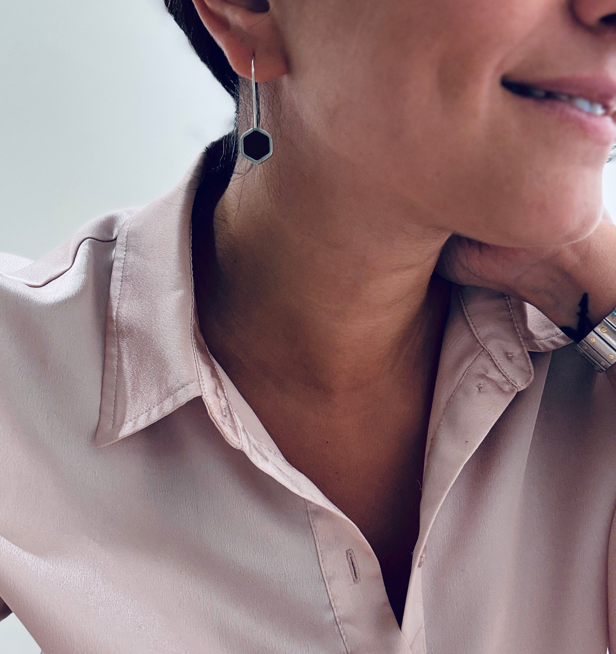 Silver Hexagon Earrings