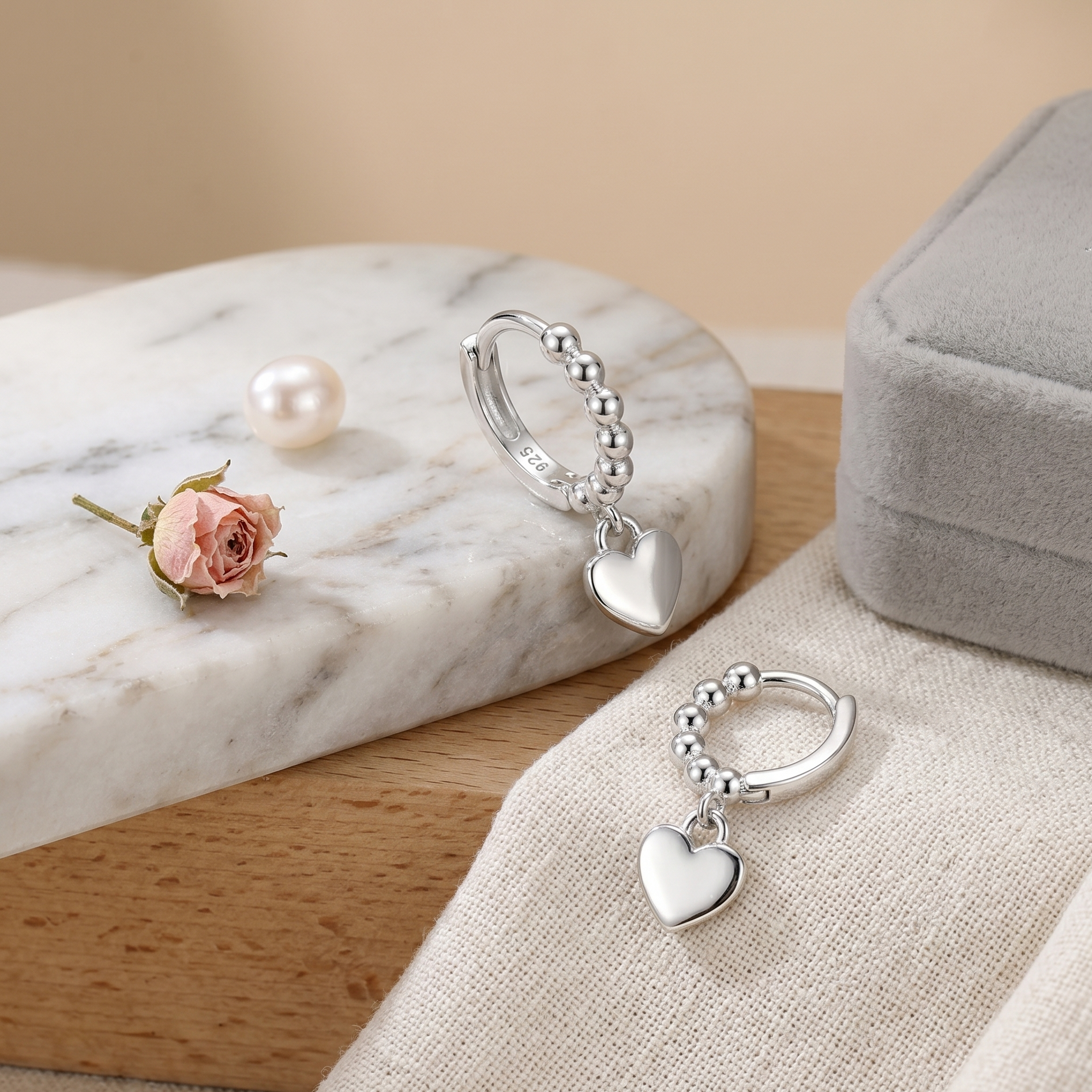 Silver Heart Charm Huggie Earrings