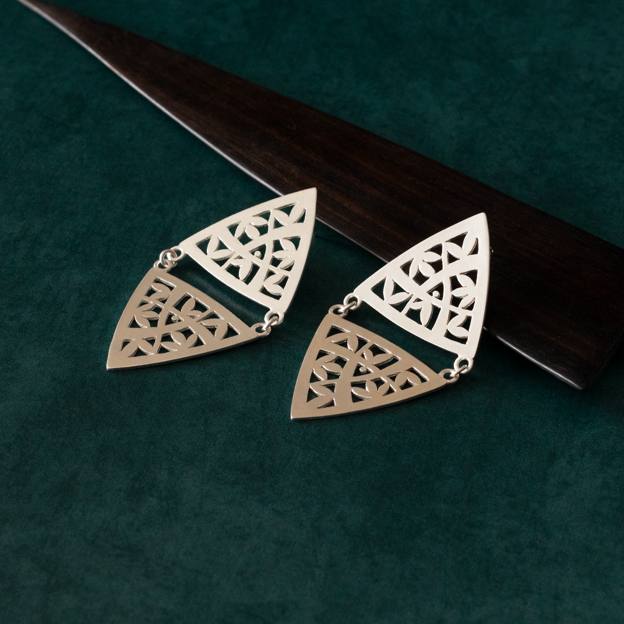 Geometric Double Cutout Leaf Studs