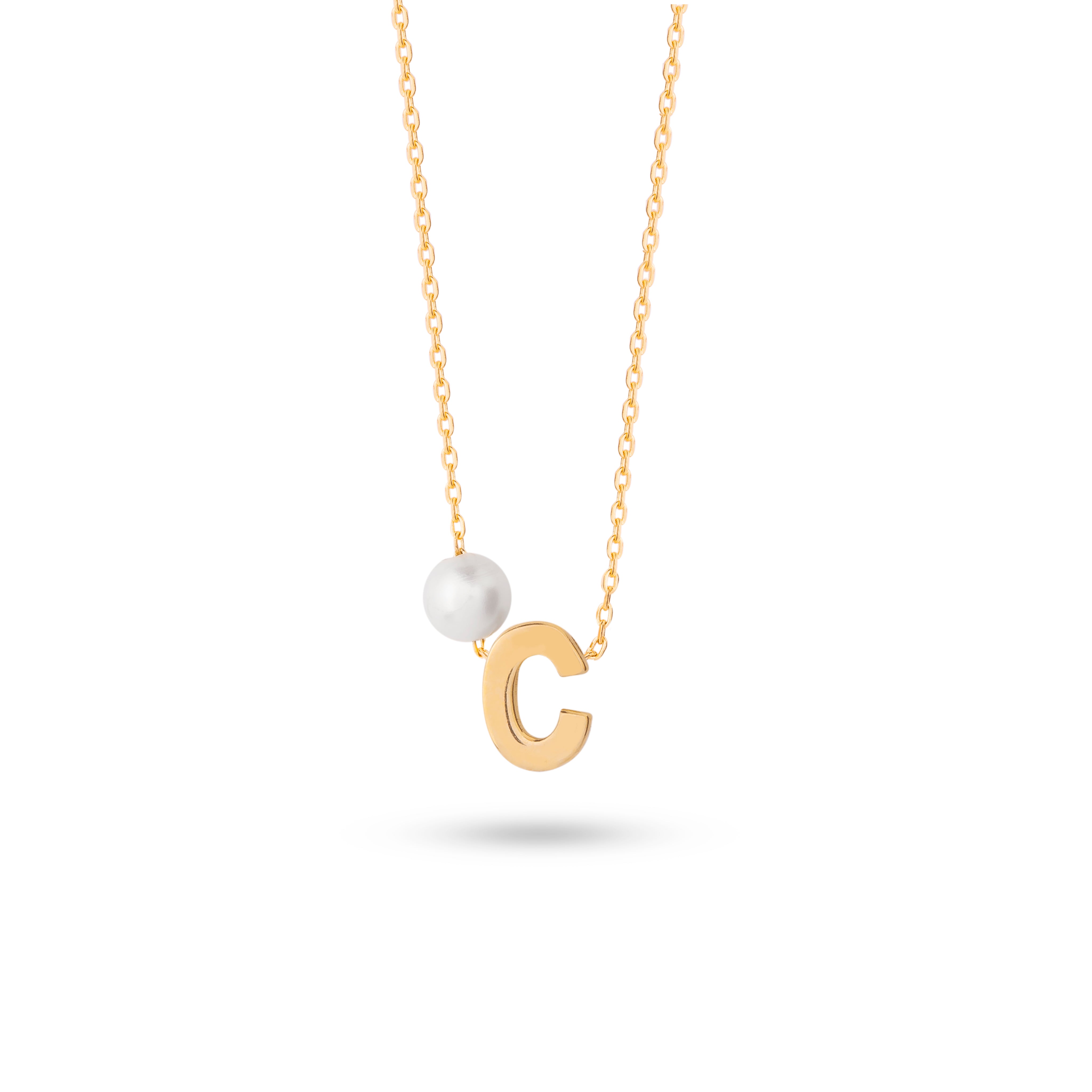 Golden Initial Pearl Necklace