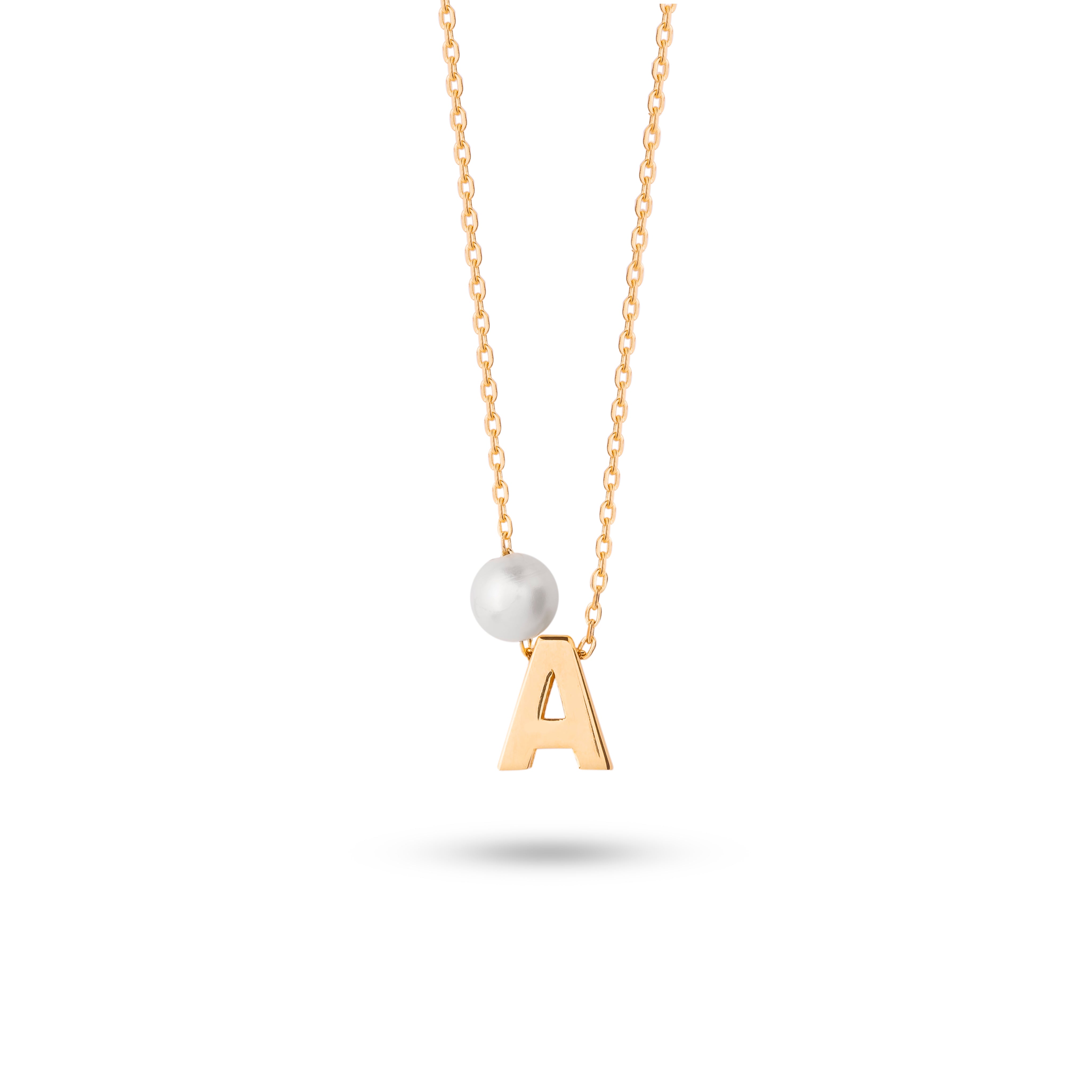 Golden Initial Pearl Necklace