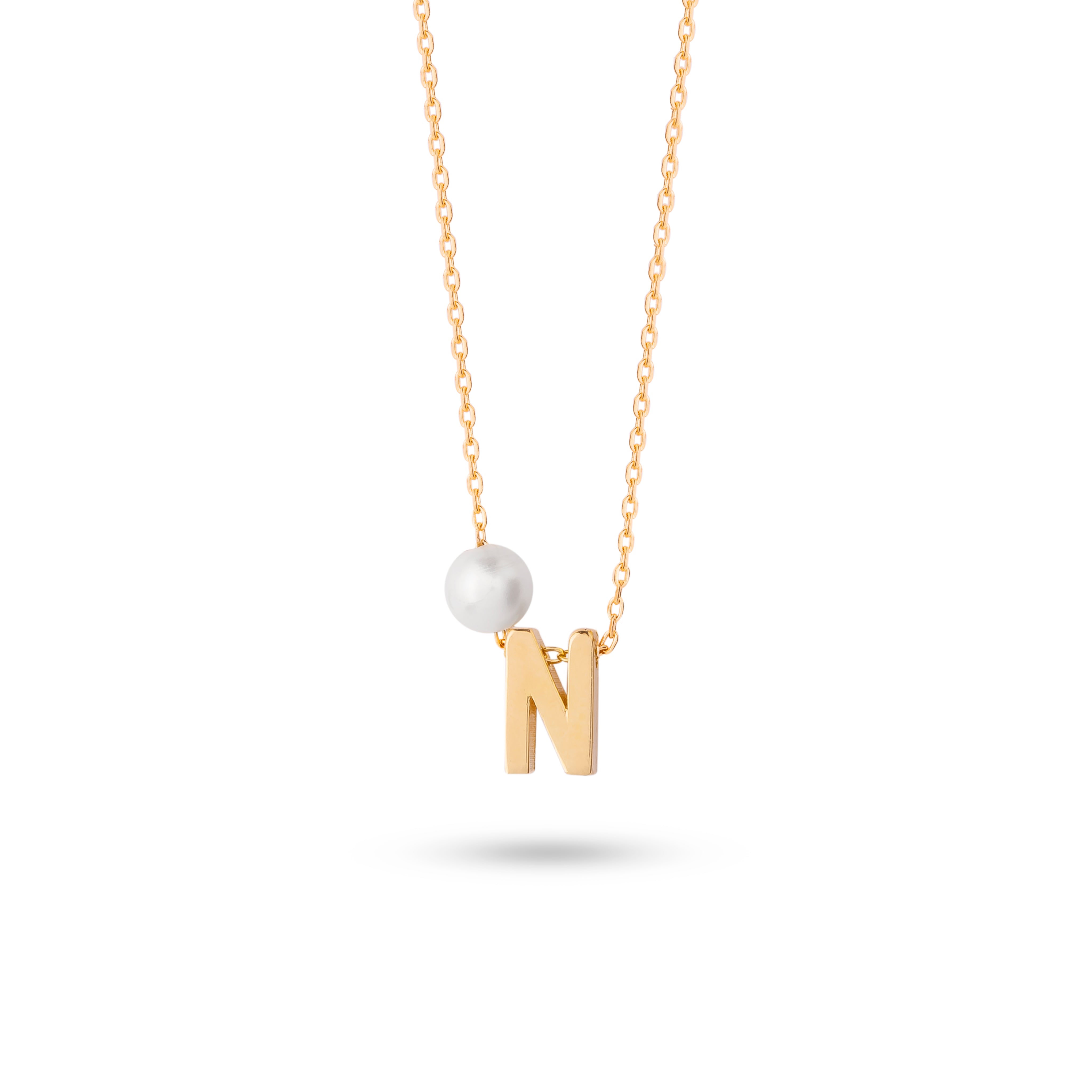 Golden Initial Pearl Necklace