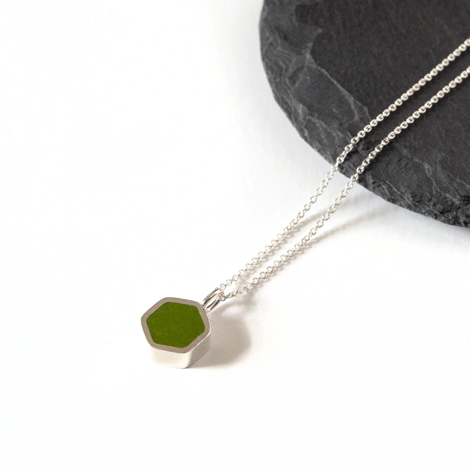 Resin Silver Hexagon Necklace