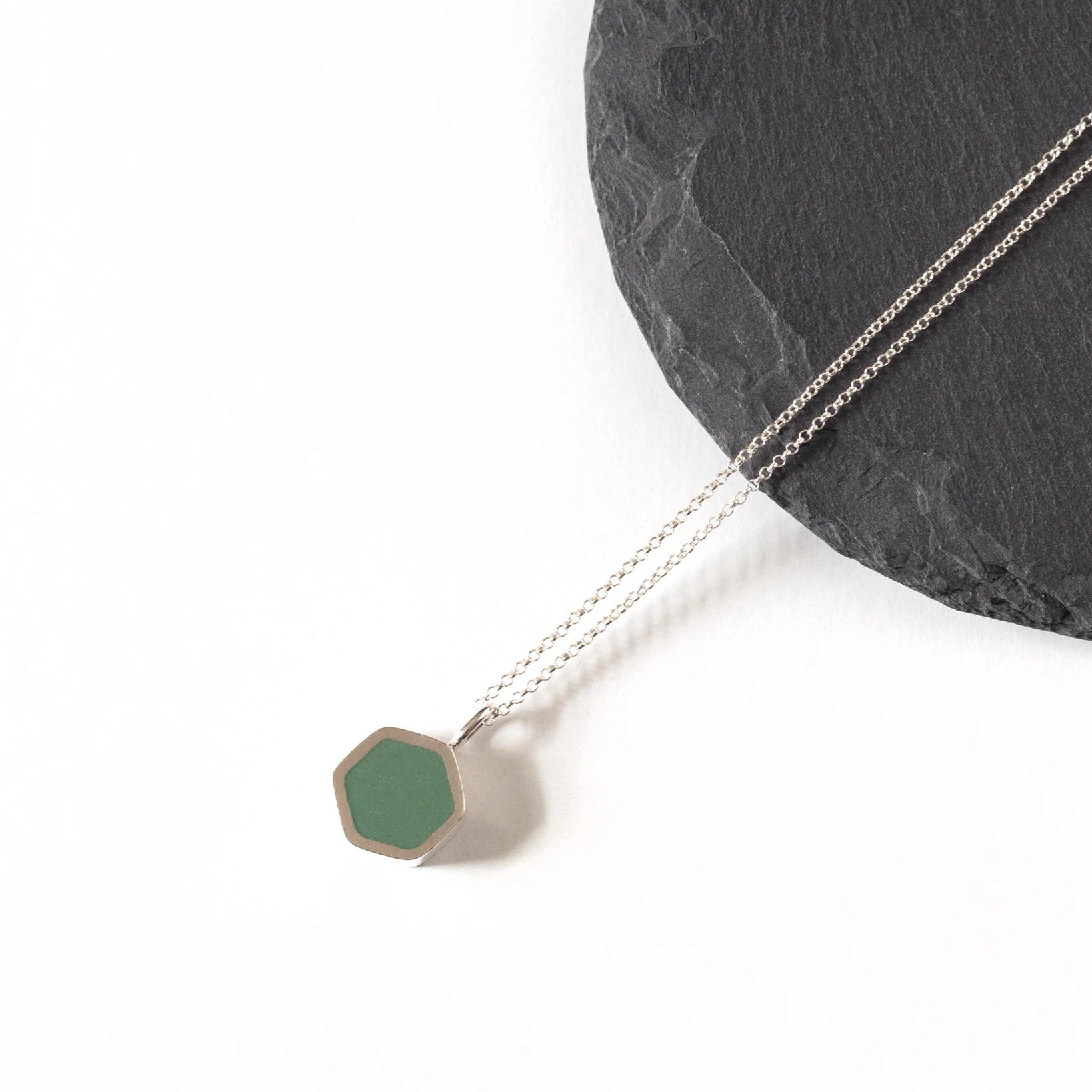 Resin Silver Hexagon Necklace