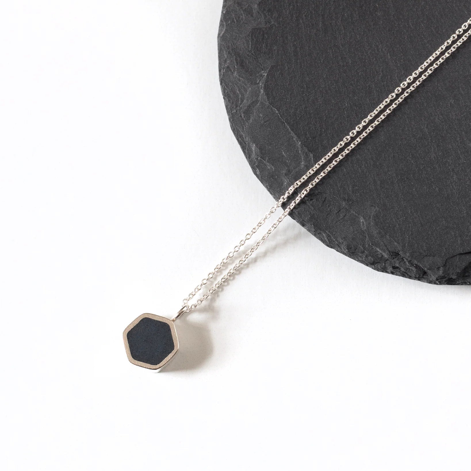 Resin Silver Hexagon Necklace