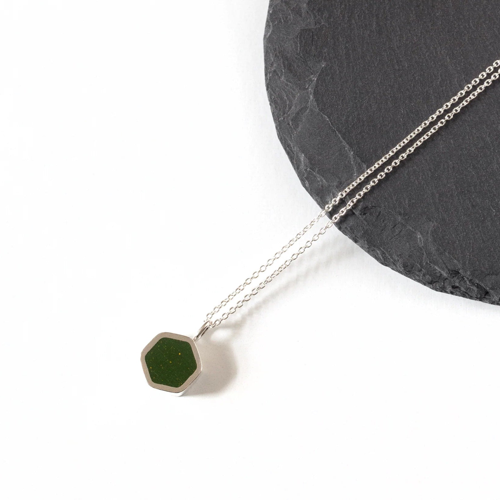 Resin Silver Hexagon Necklace