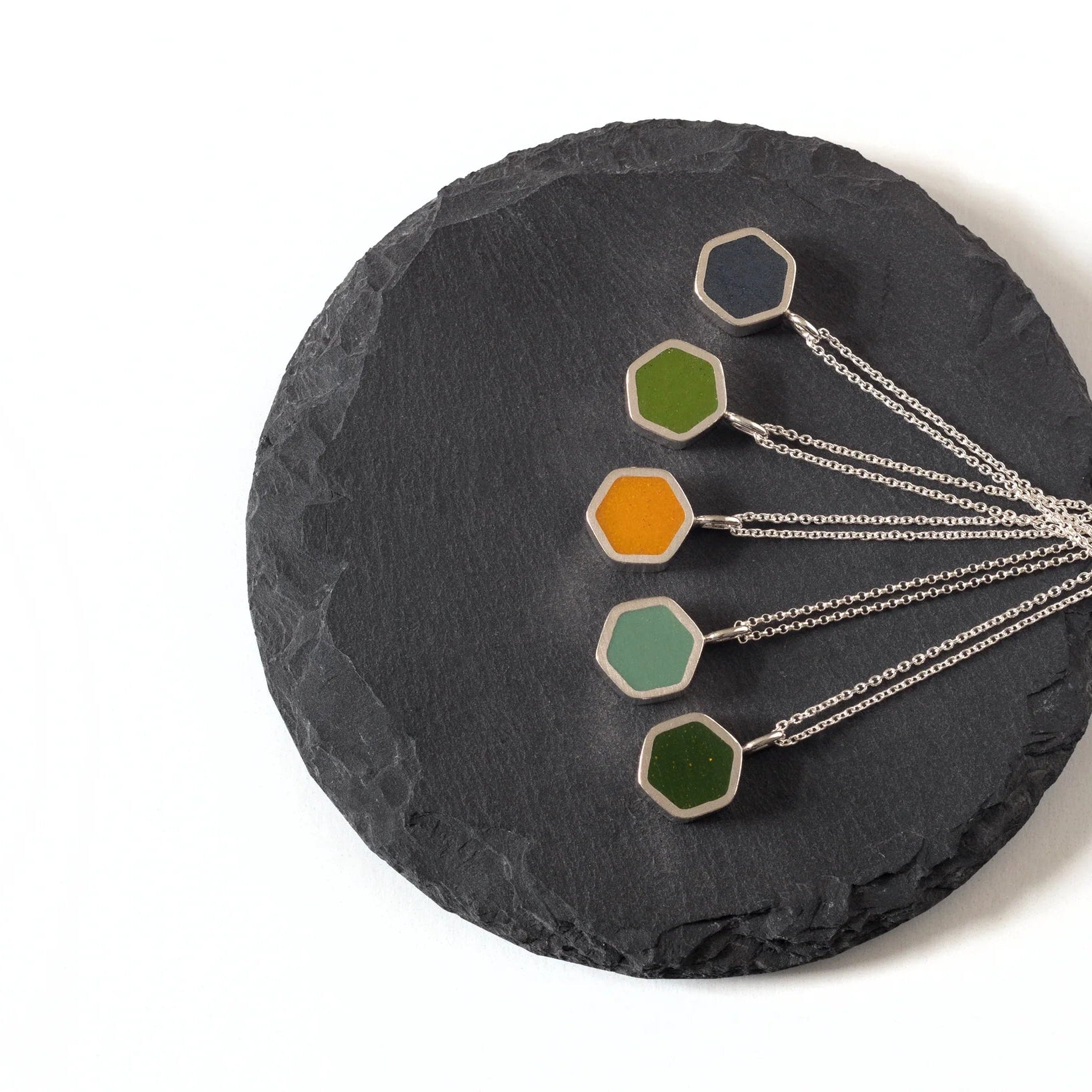 Resin Silver Hexagon Necklace