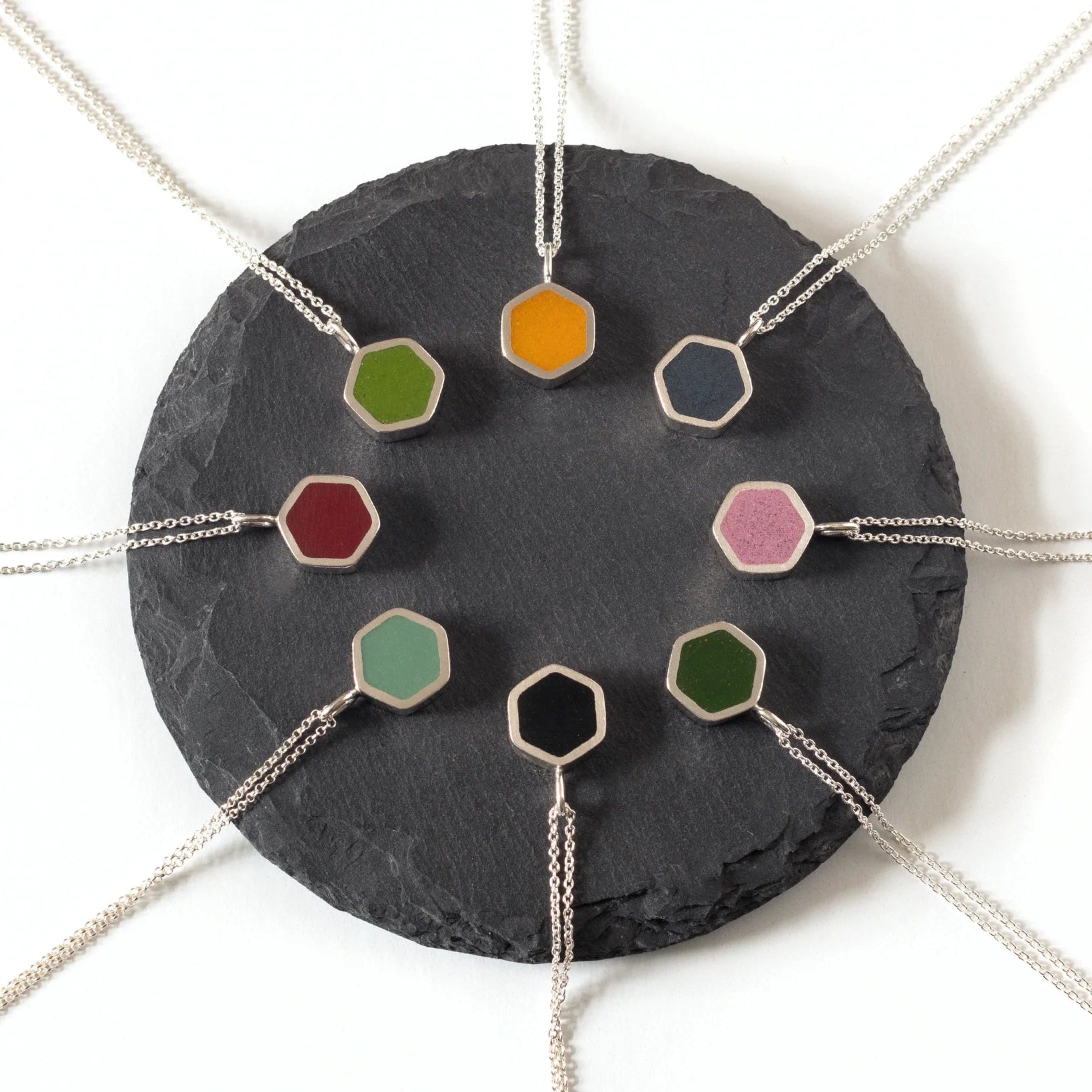 Resin Silver Hexagon Necklace