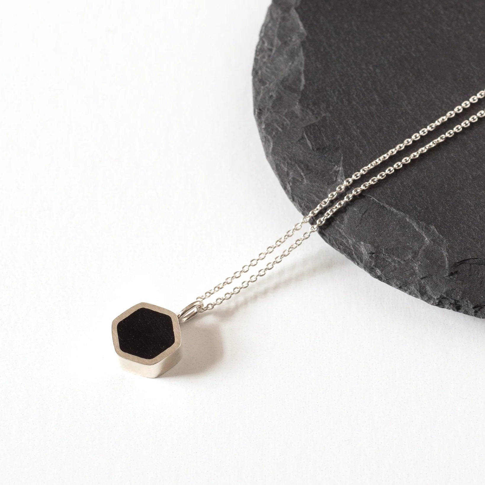 Resin Silver Hexagon Necklace