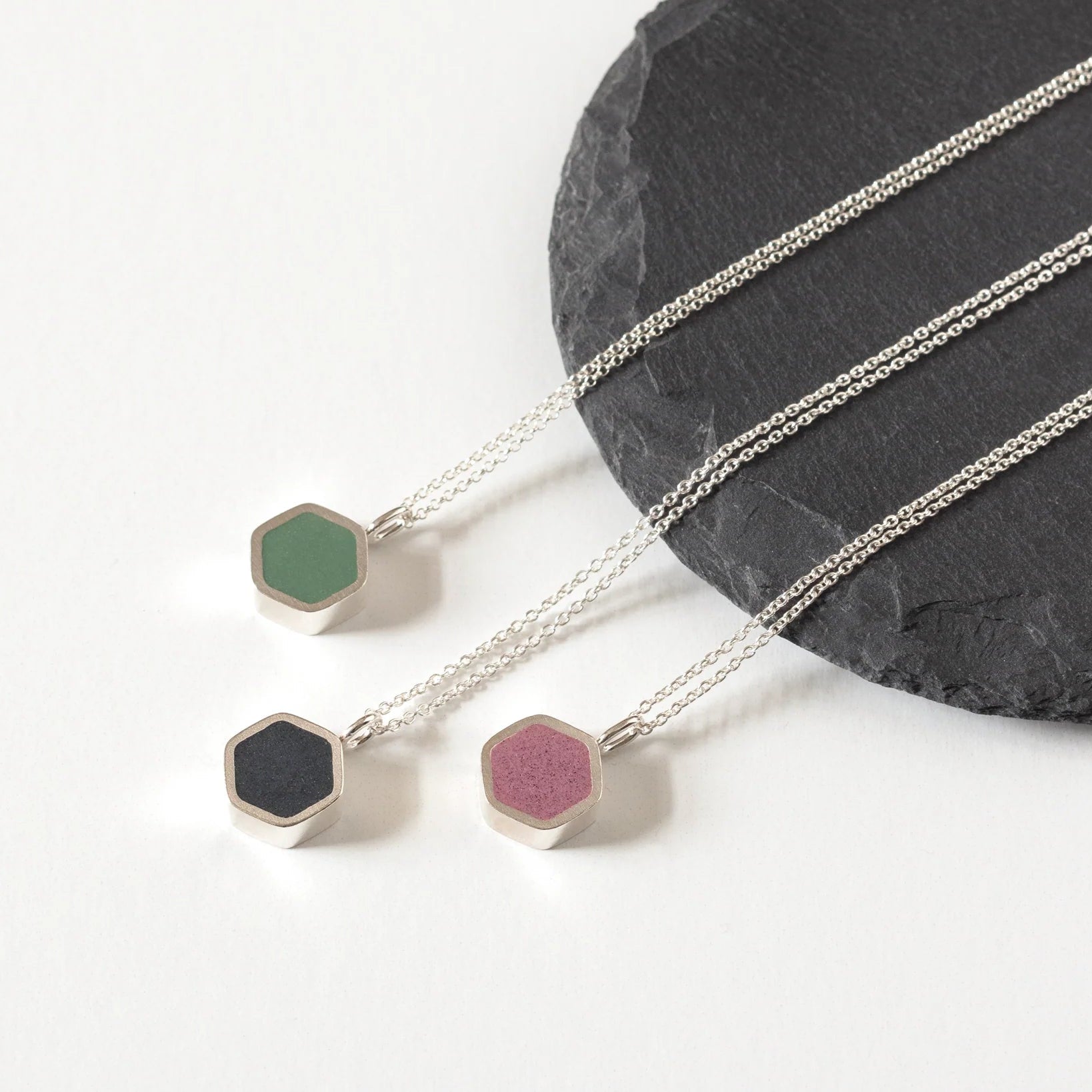 Resin Silver Hexagon Necklace