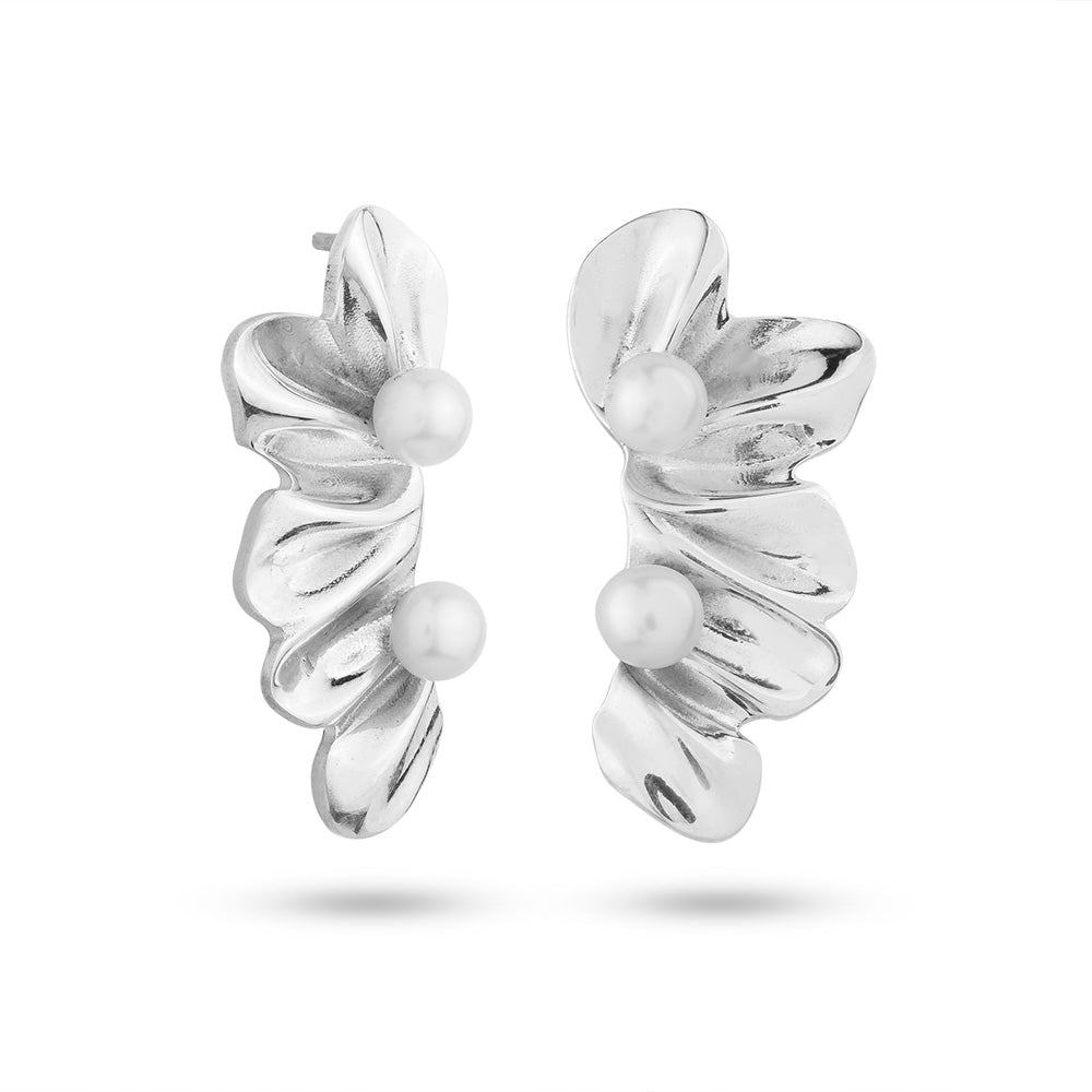 Silver Wave Pearl Earrings