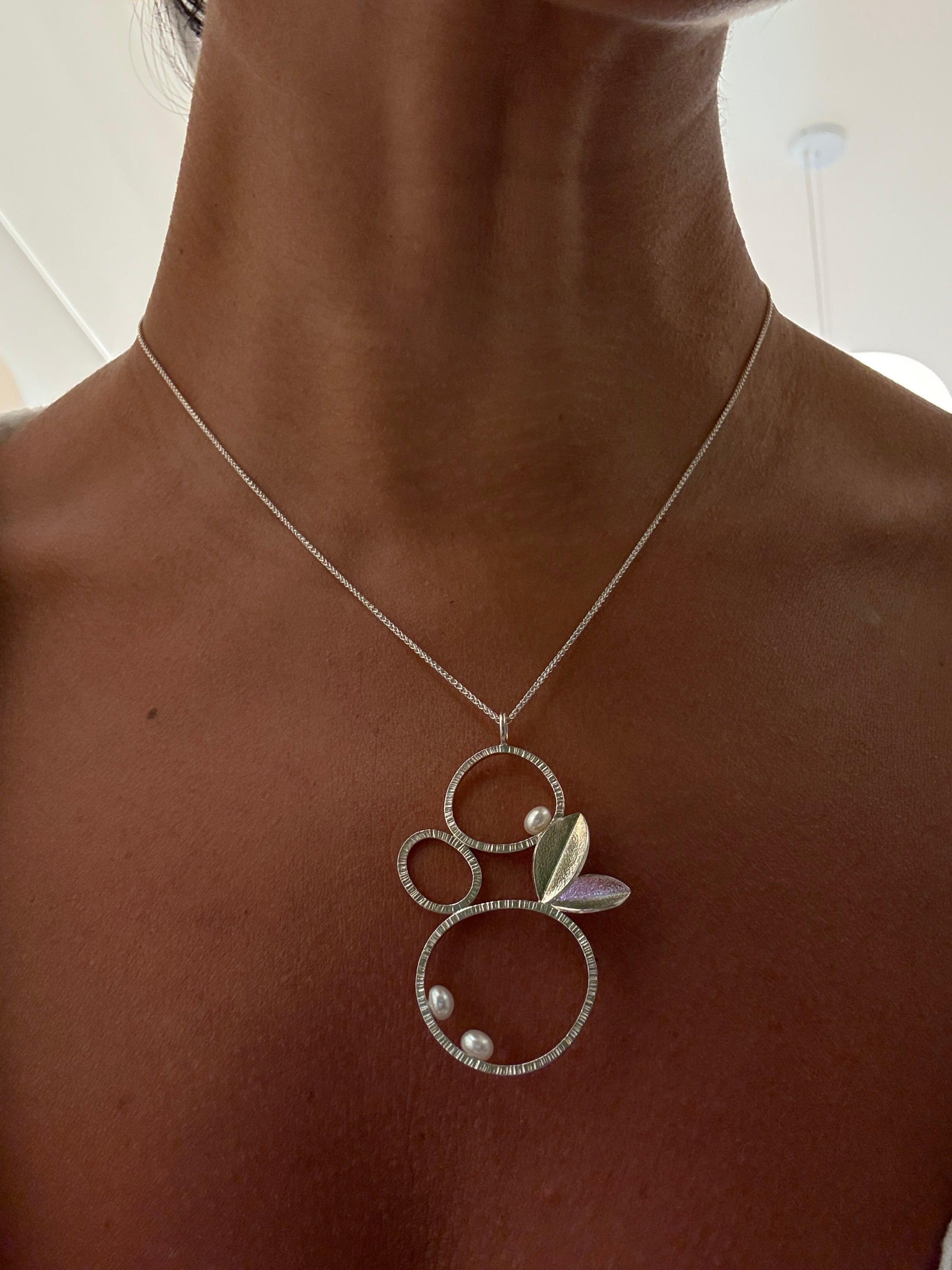 Floral Silver Necklace with Freshwater Pearls