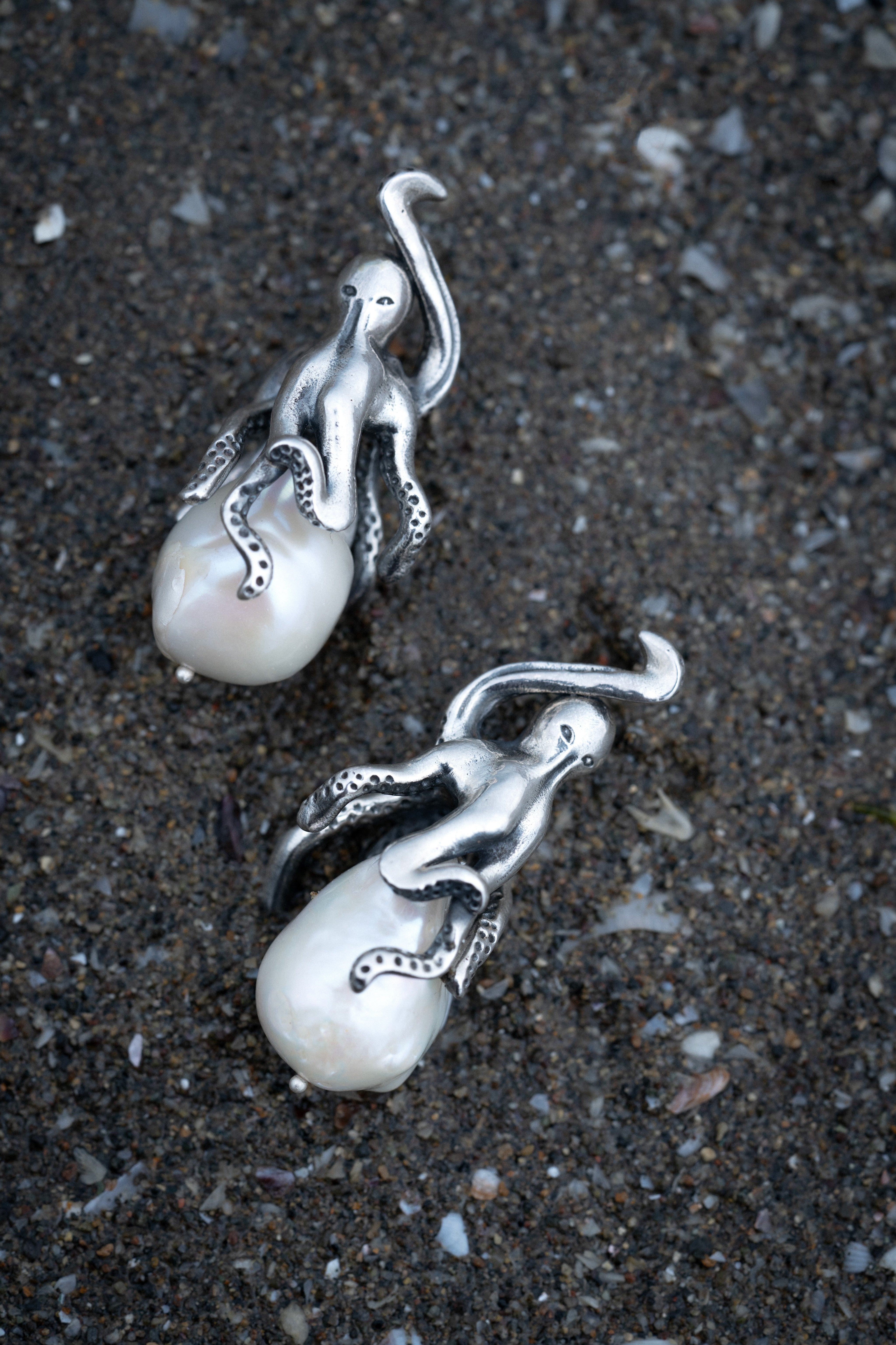 Octopus & Baroque Pearl Earrings