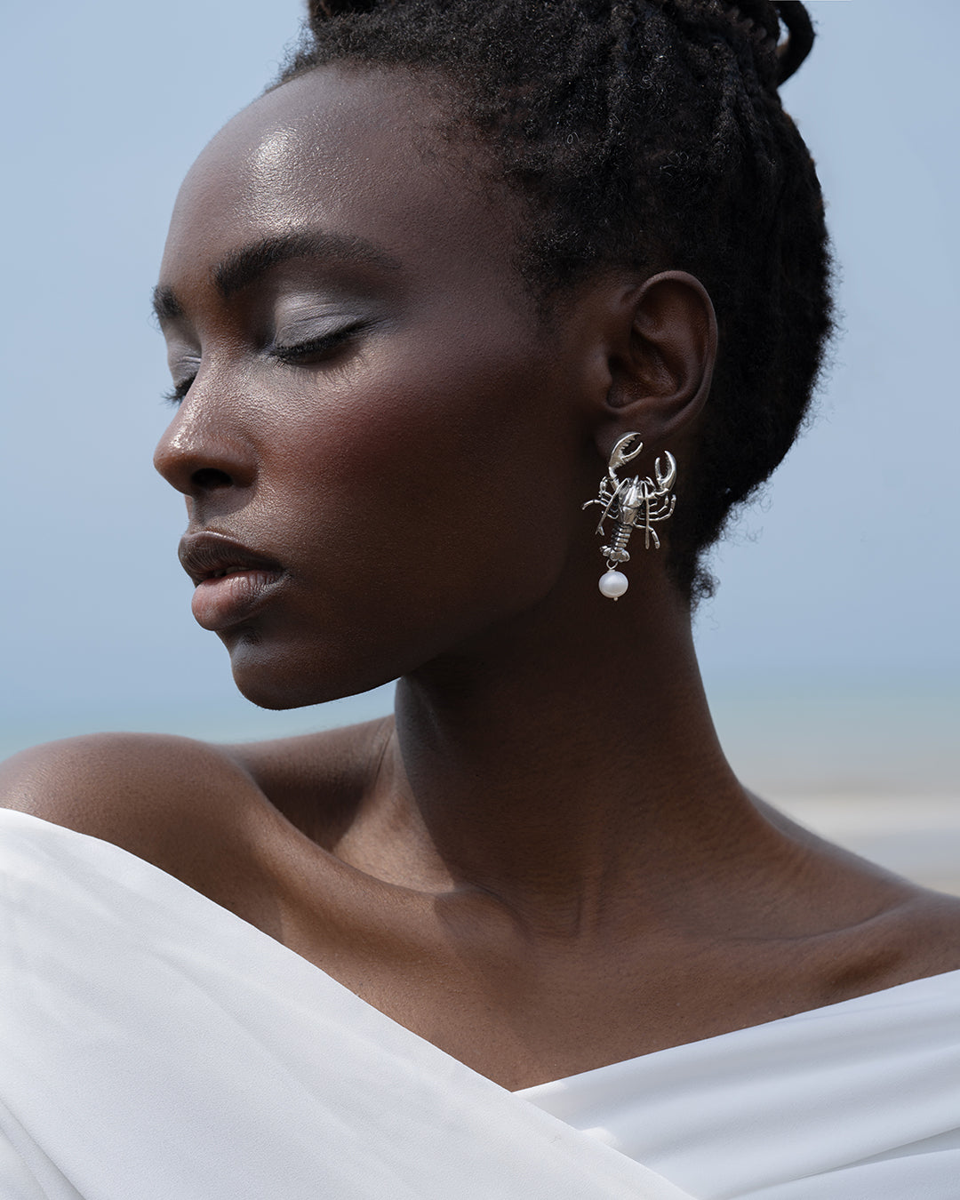 Lobster & Pearl Silver Earrings