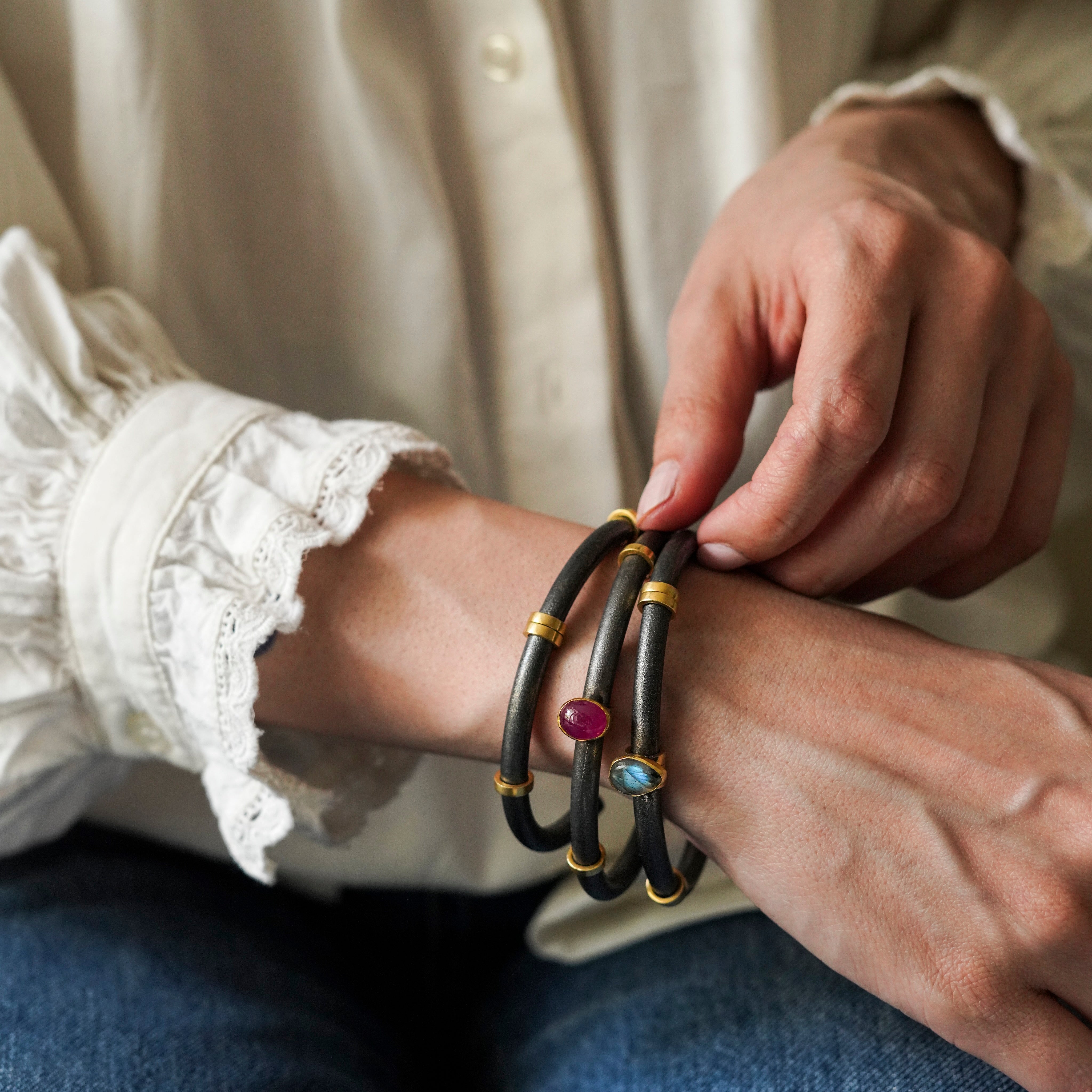 Dena Oxidized Silver Bangles