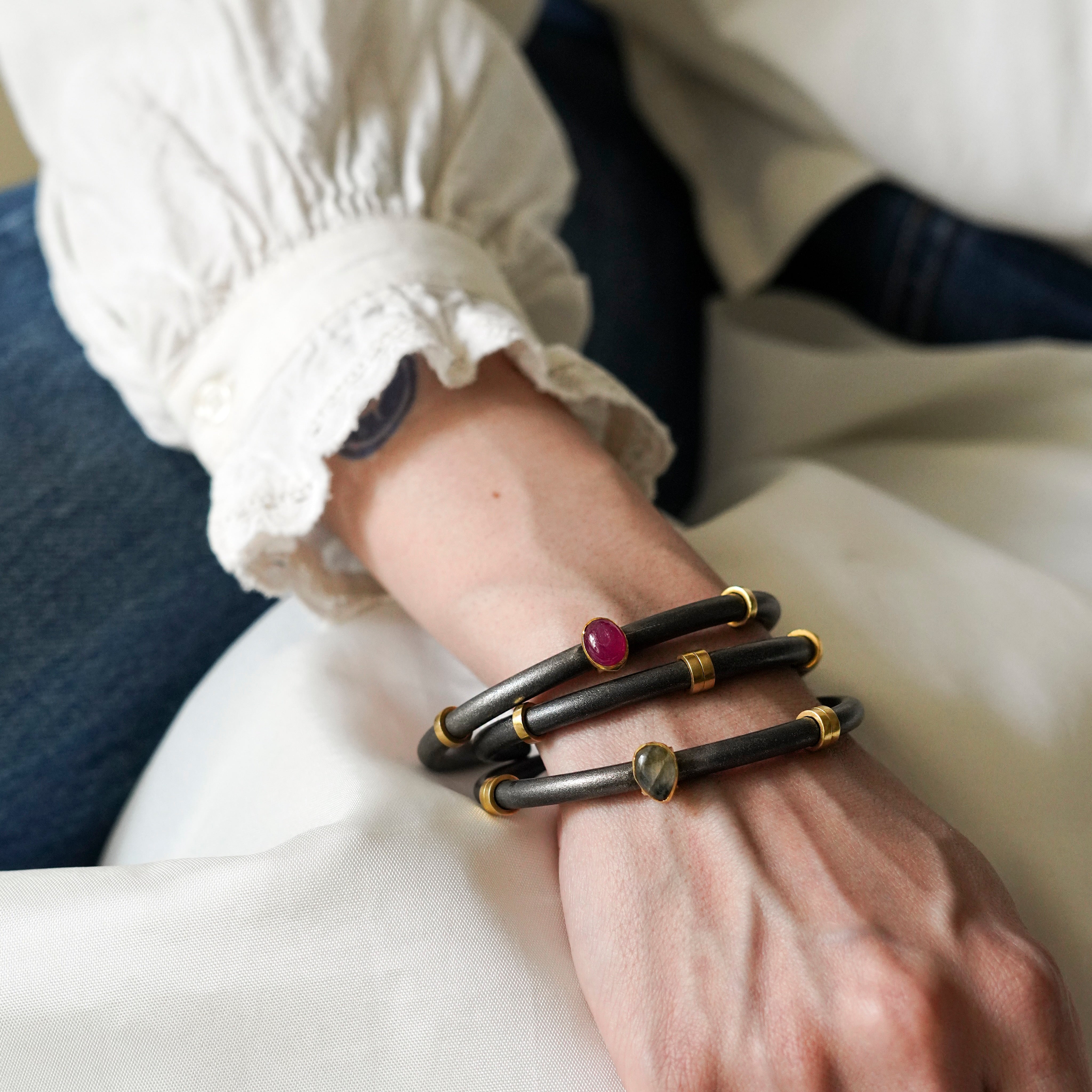 Dena Oxidized Silver Bangles