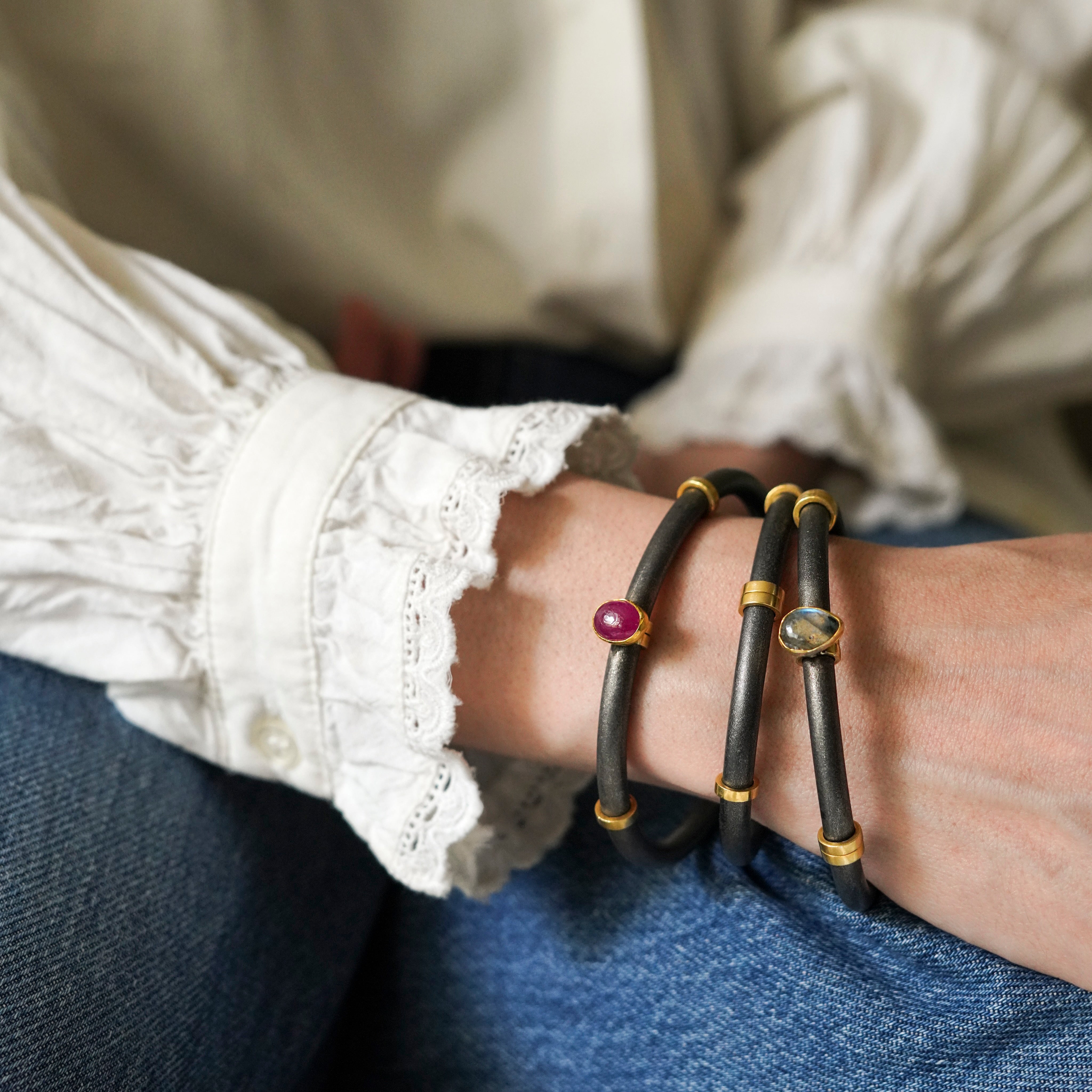 Dena Oxidized Silver Bangles