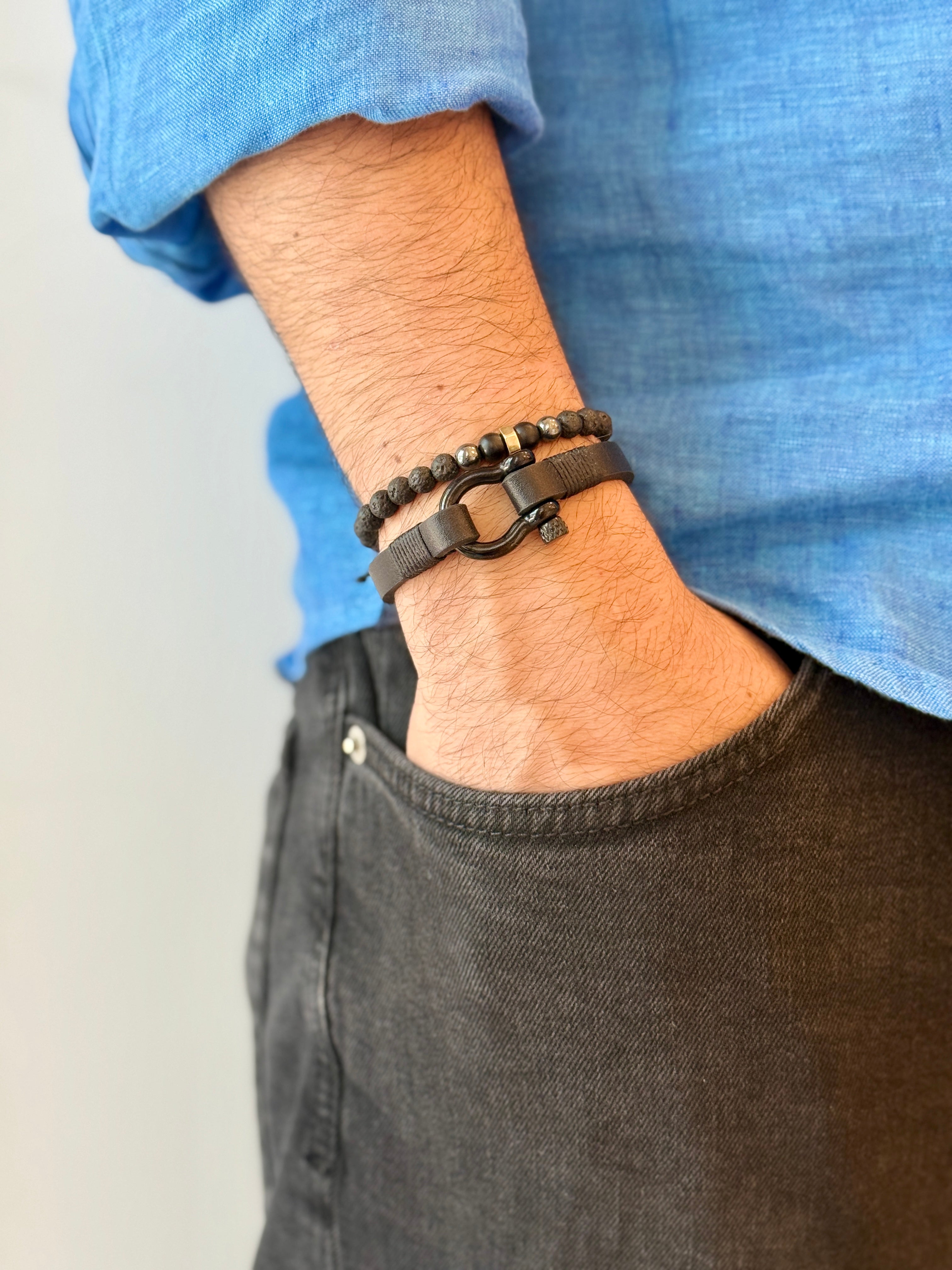 Black Flip-Lock Leather Bracelet