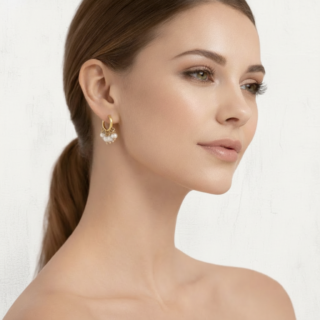 Pearl Charm Hoop Earrings