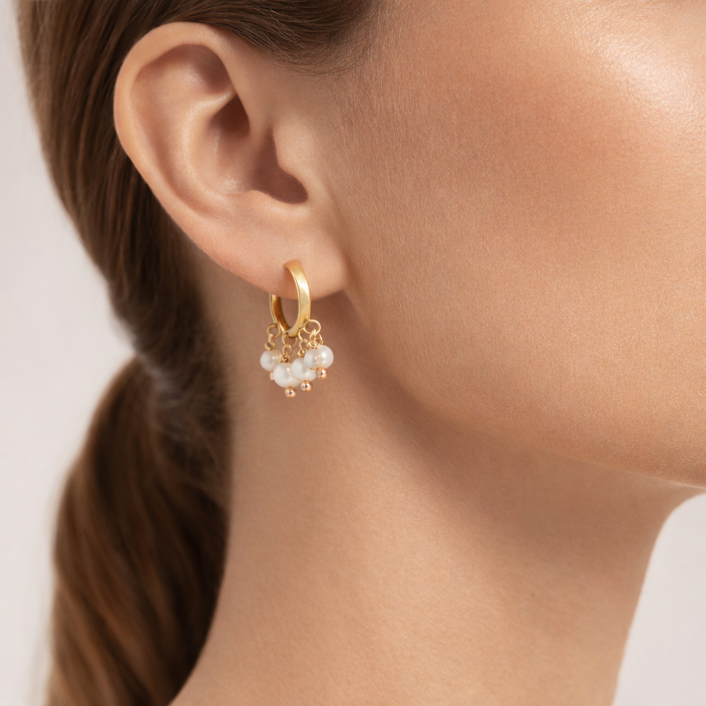 Pearl Charm Hoop Earrings