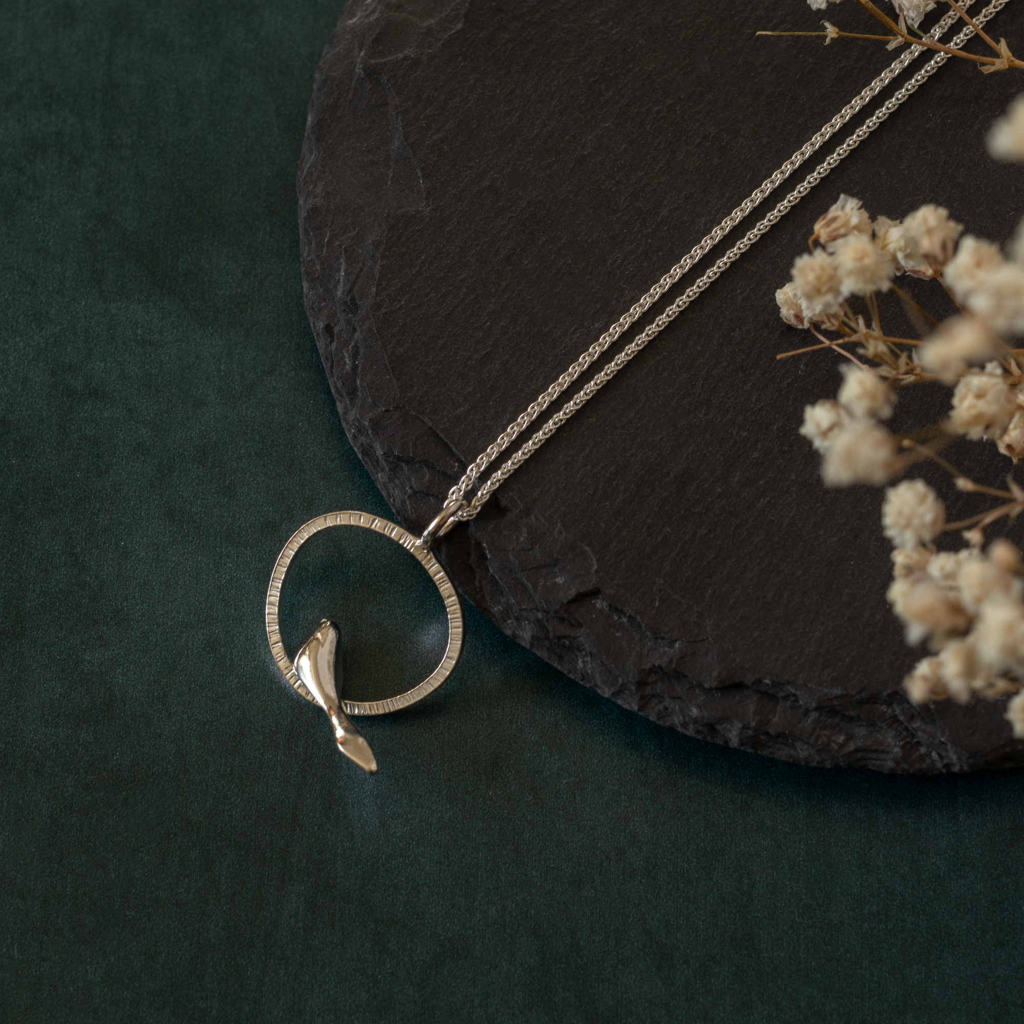 Bird on Textured Circle Necklace