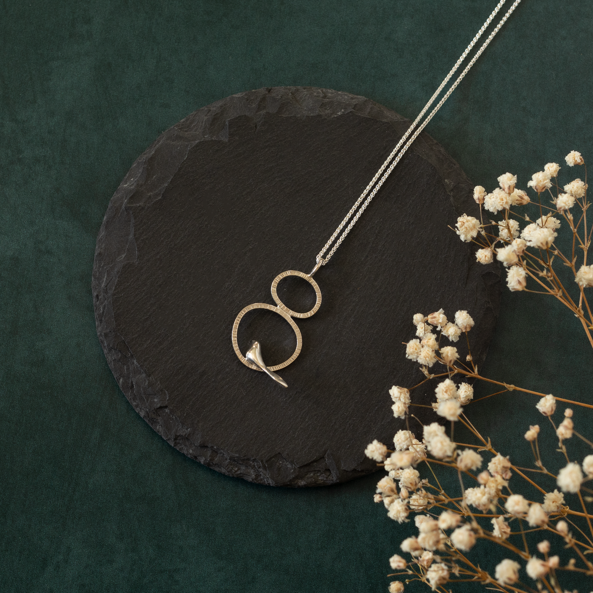 Bird on Double Circle Pendant