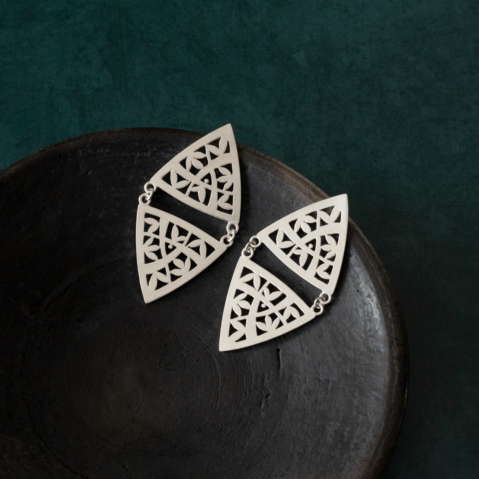 Geometric Double Cutout Leaf Studs