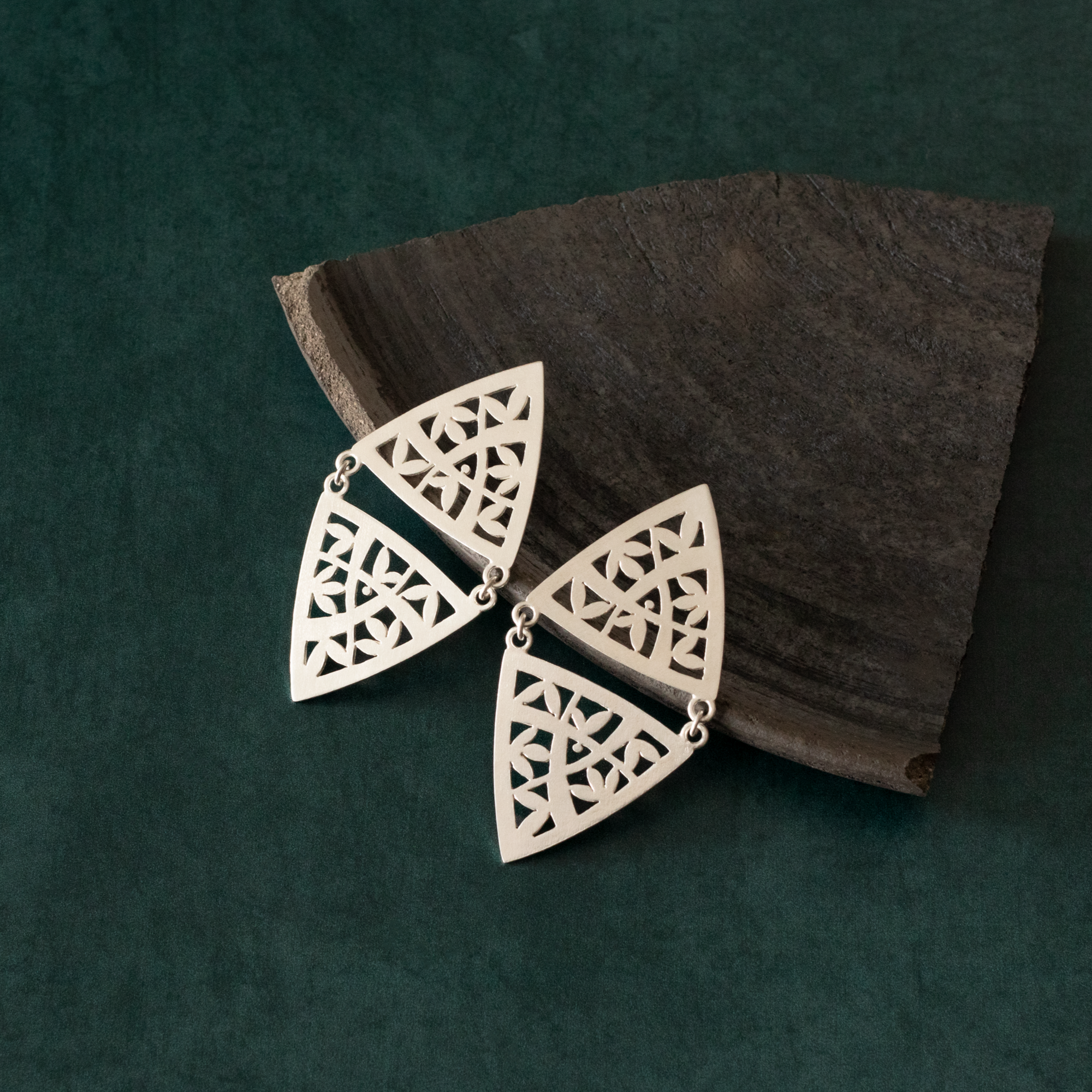 Geometric Double Cutout Leaf Studs