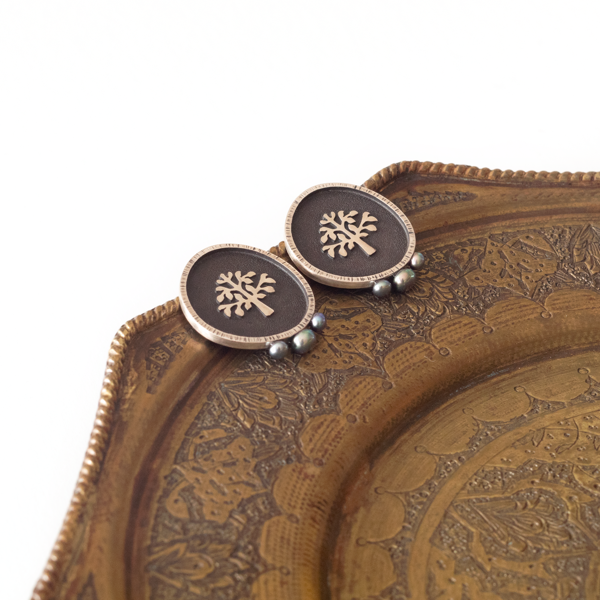 Tree of Life Earrings with Dark Pearls