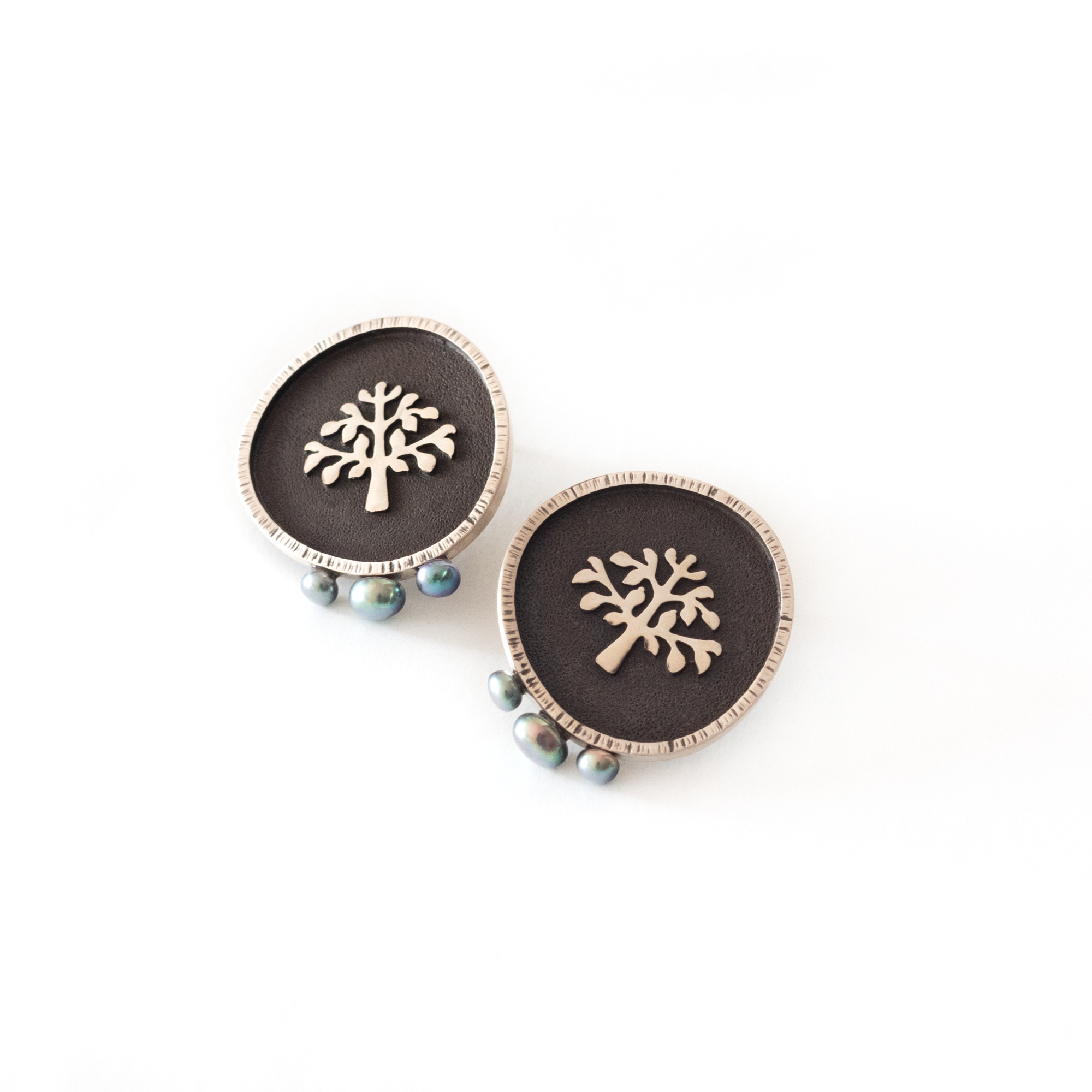 Tree of Life Earrings with Dark Pearls