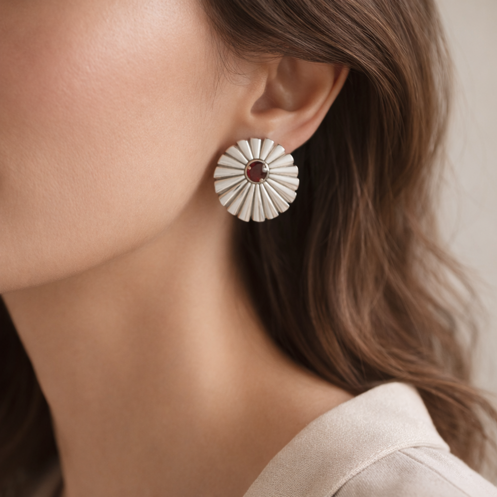 Silver Garnet Sun Necklace