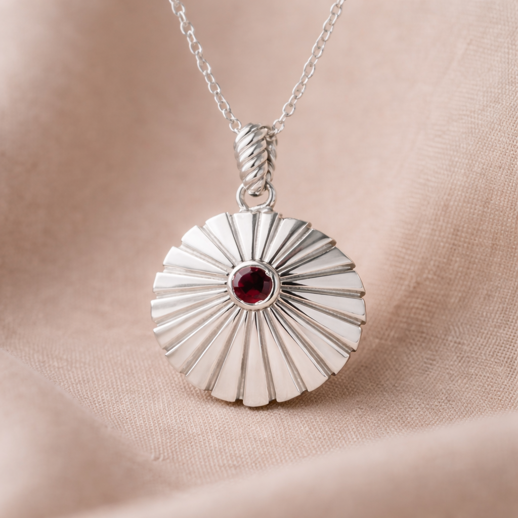 Silver Garnet Sun Necklace