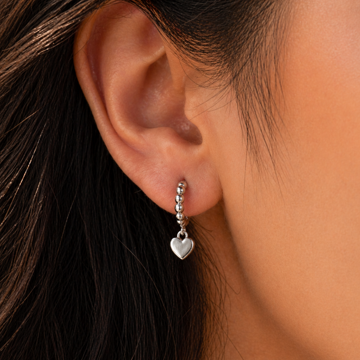 Silver Heart Charm Huggie Earrings
