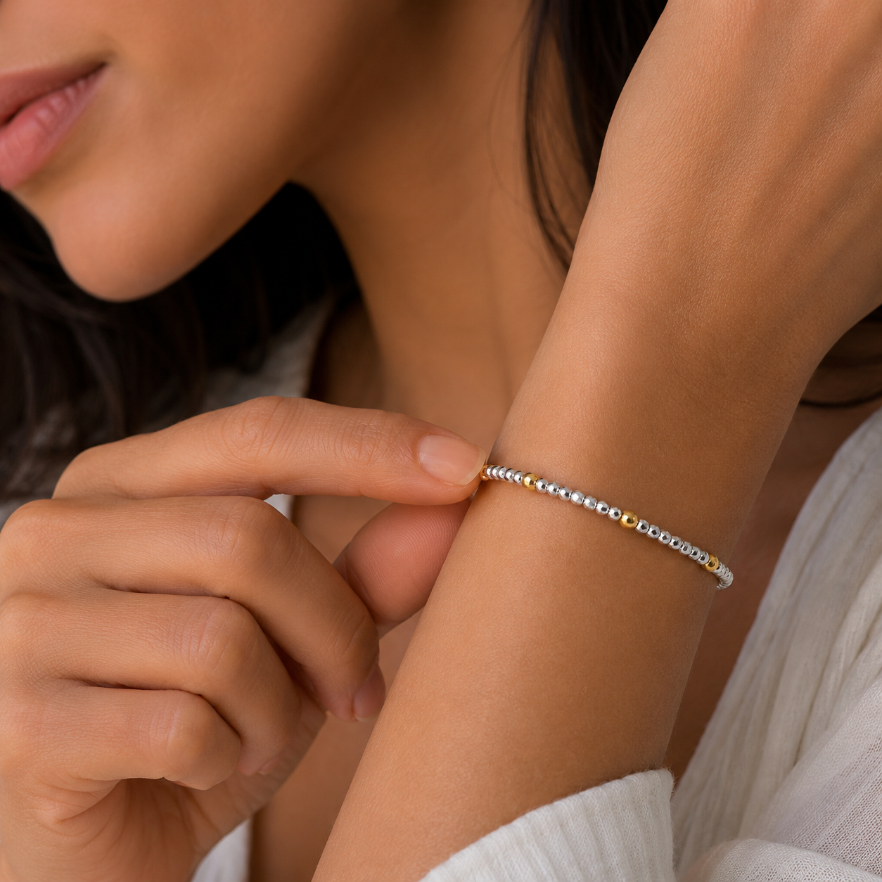 Solara Beaded Silver Bracelet