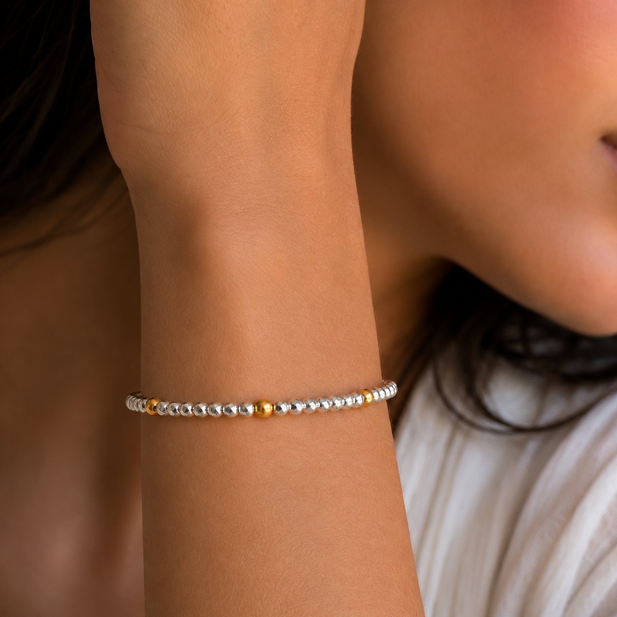 Solara Beaded Silver Bracelet