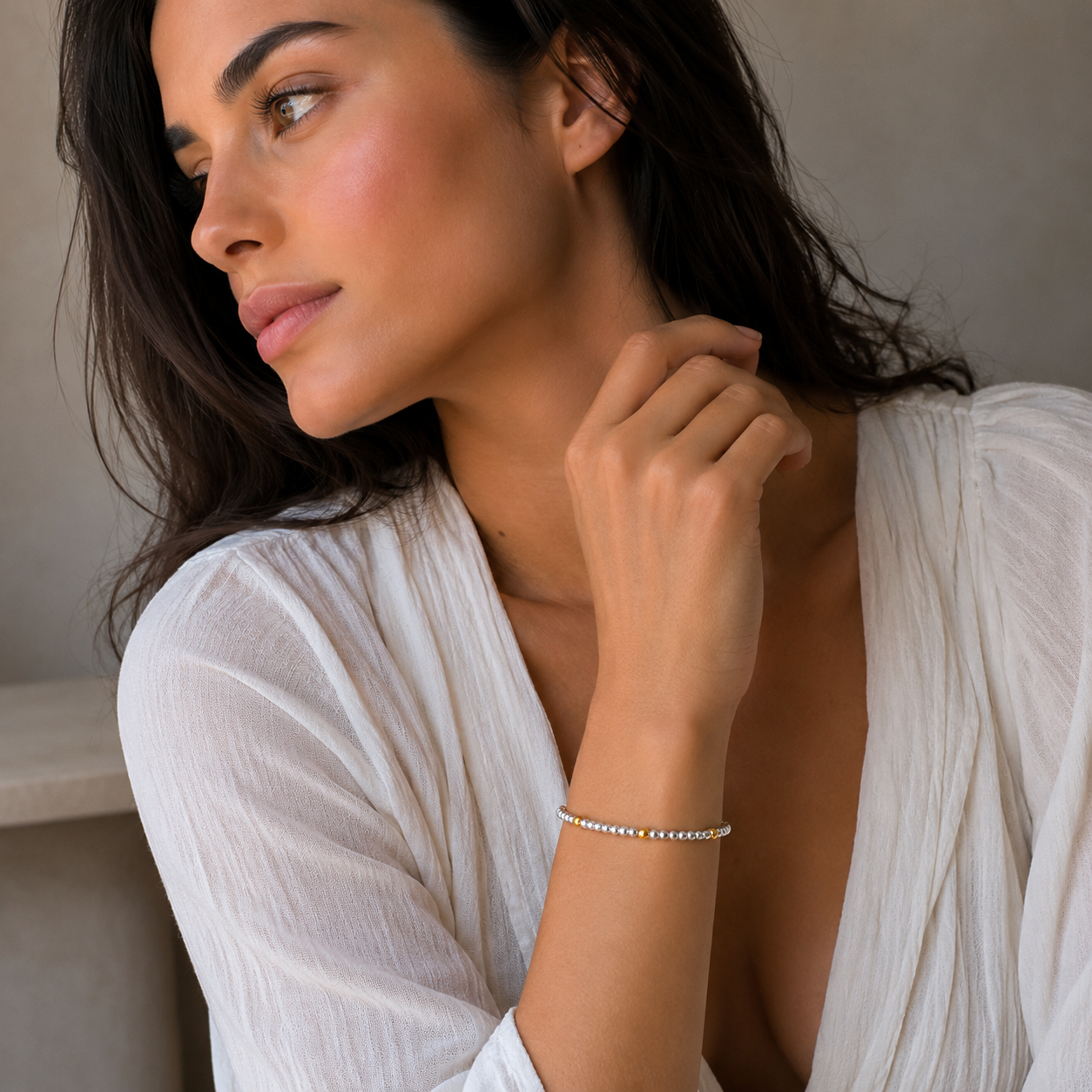 Solara Beaded Silver Bracelet