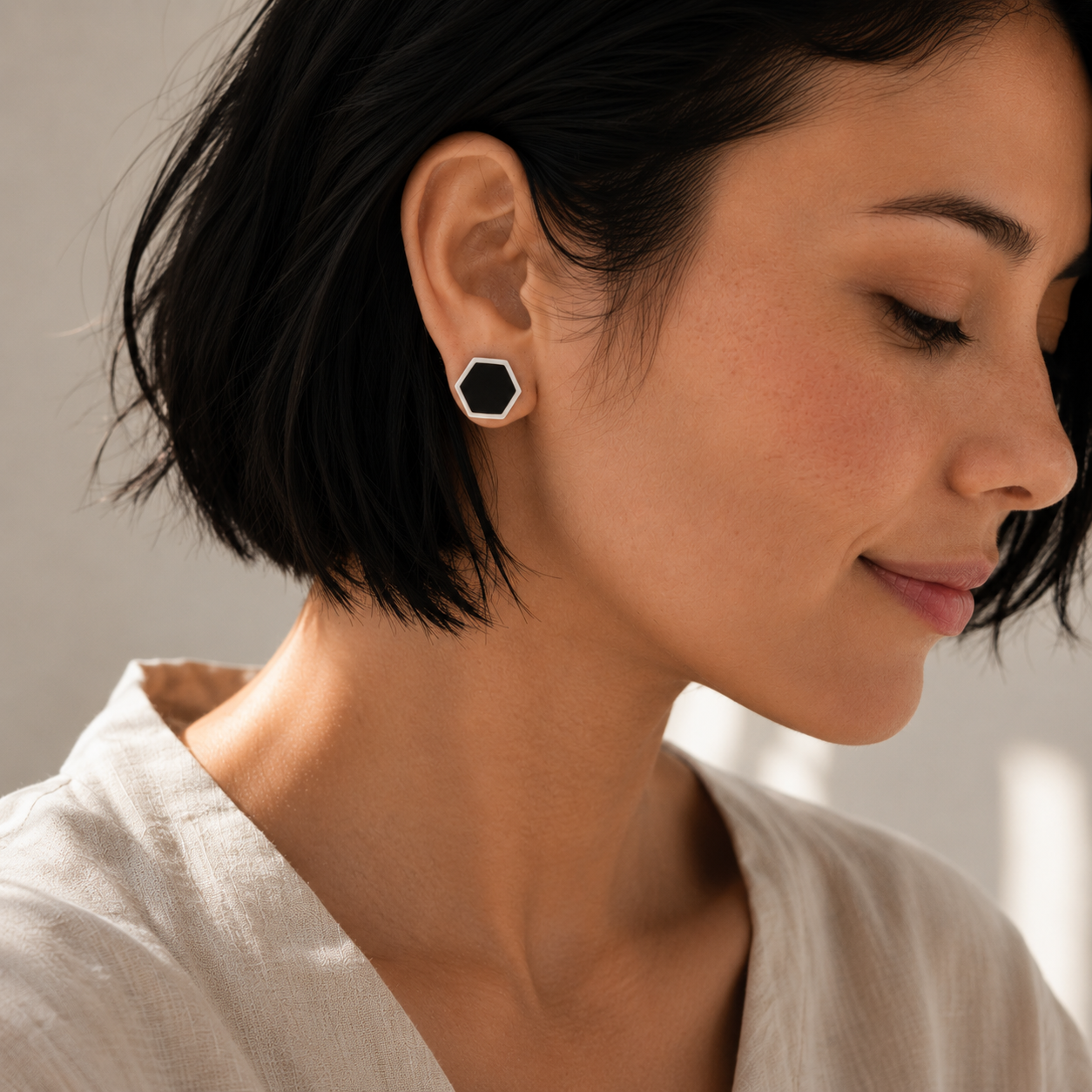 Sterling Silver Hexagon Stud Earrings