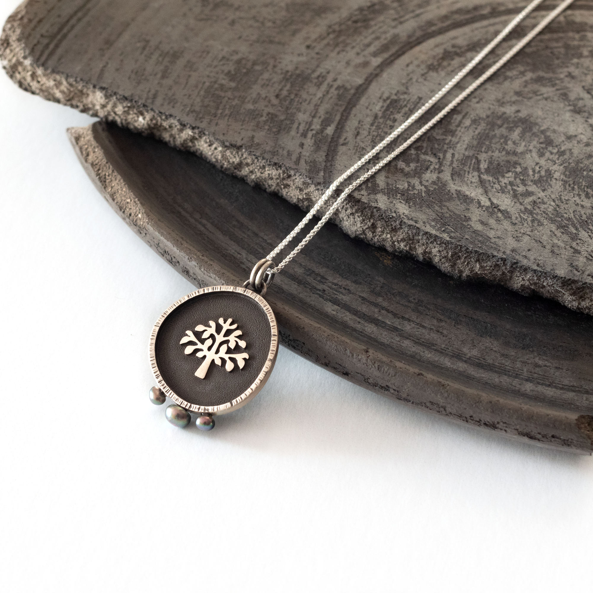 Tree of Life Necklace with Dark Pearls - sterling silver necklace by Kia Concept